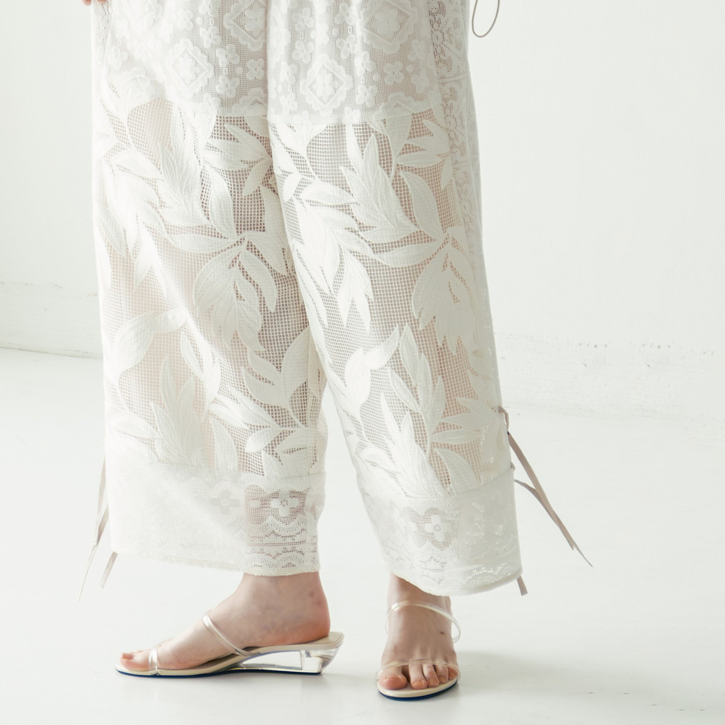 lace combination pants | Color_Off White | No_WHT26HPT4063_Off White【WHYTO_ホワイト】【入荷予定アイテム・入荷連絡可能】