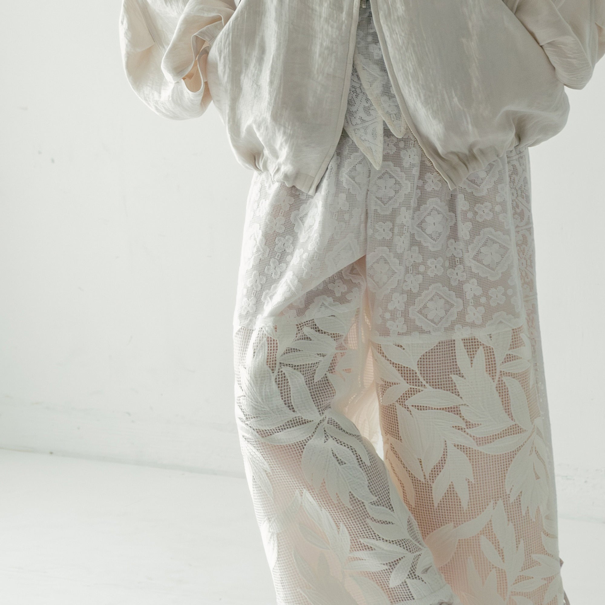 lace combination pants | Color_Off White | No_WHT26HPT4063_Off White【WHYTO_ホワイト】【入荷予定アイテム・入荷連絡可能】