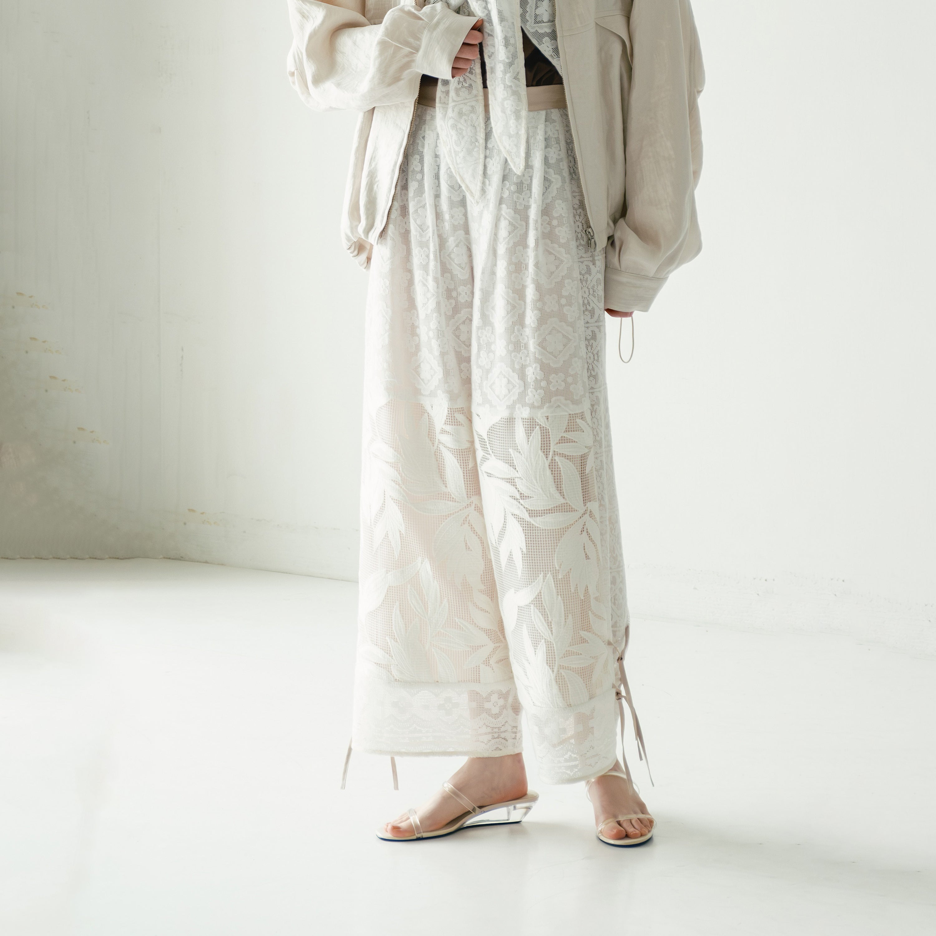 lace combination pants | Color_Off White | No_WHT26HPT4063_Off White【WHYTO_ホワイト】【入荷予定アイテム・入荷連絡可能】