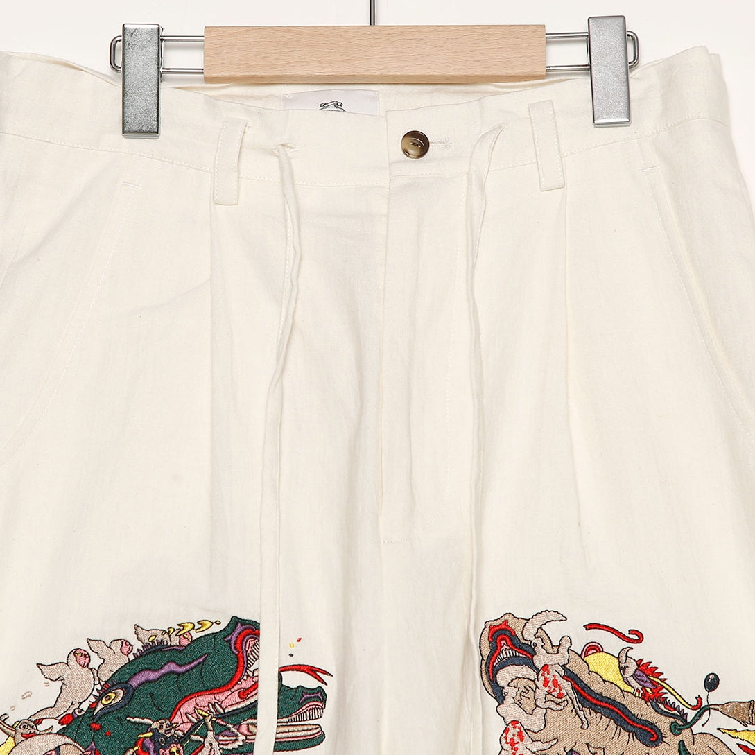 No:SF24SS-12A | Name:Linen UTAGE Embroi Pants | Color:White【STOF_ストフ】