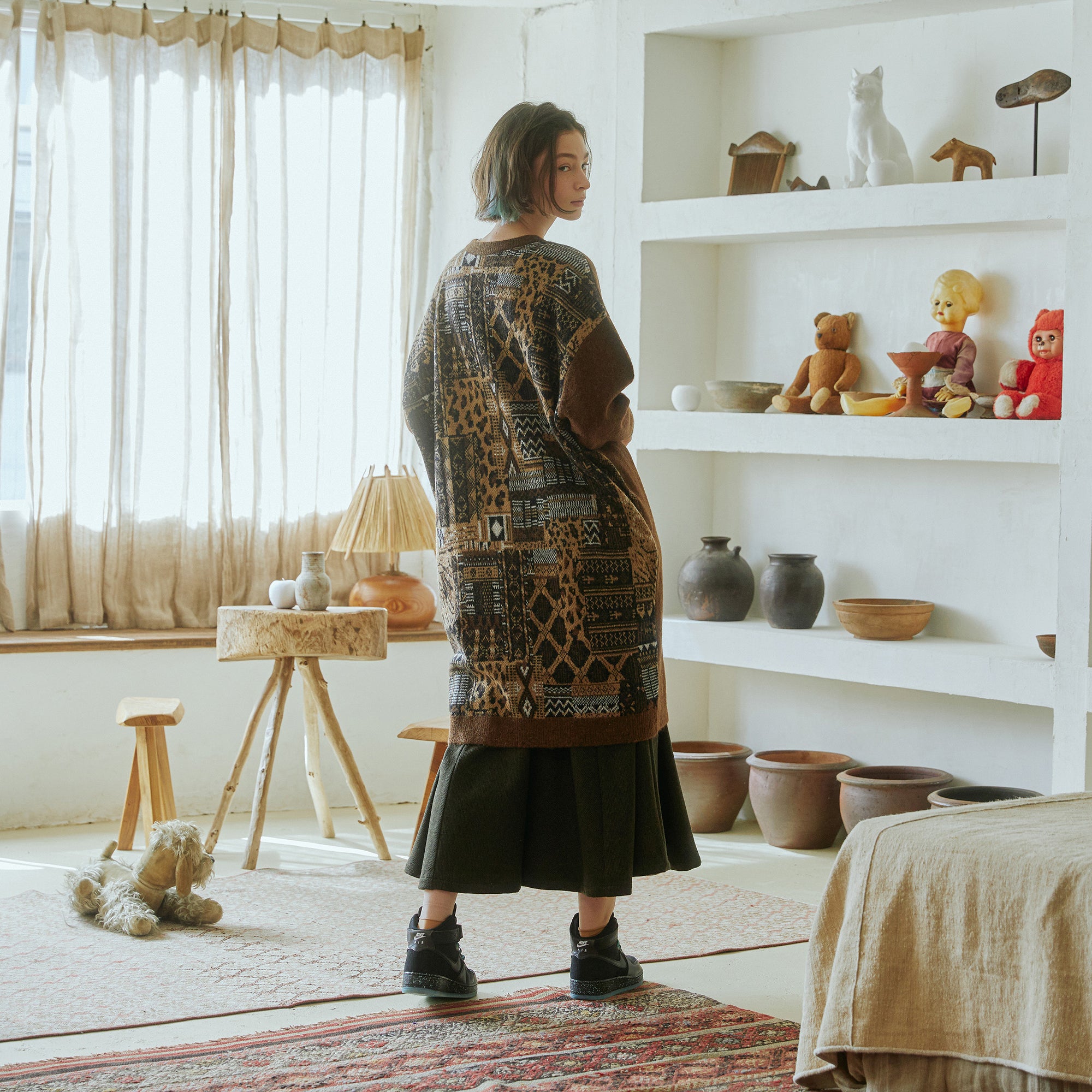 No:bsd23AW-31 | Name:2way Mix Textile Knit Gawn | Color:Brown【BEDSIDEDRAMA_ベッドサイドドラマ】【archive】