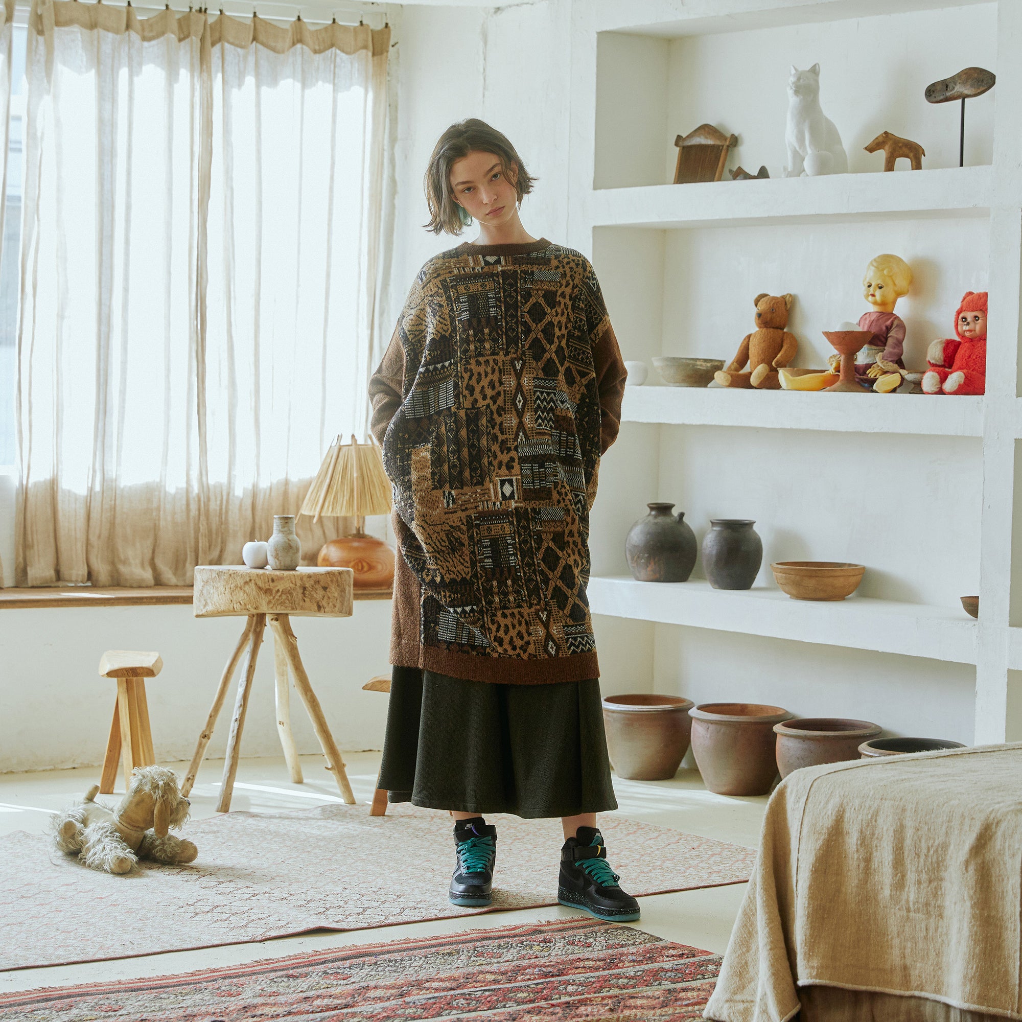No:bsd23AW-31 | Name:2way Mix Textile Knit Gawn | Color:Brown【BEDSIDEDRAMA_ベッドサイドドラマ】【archive】