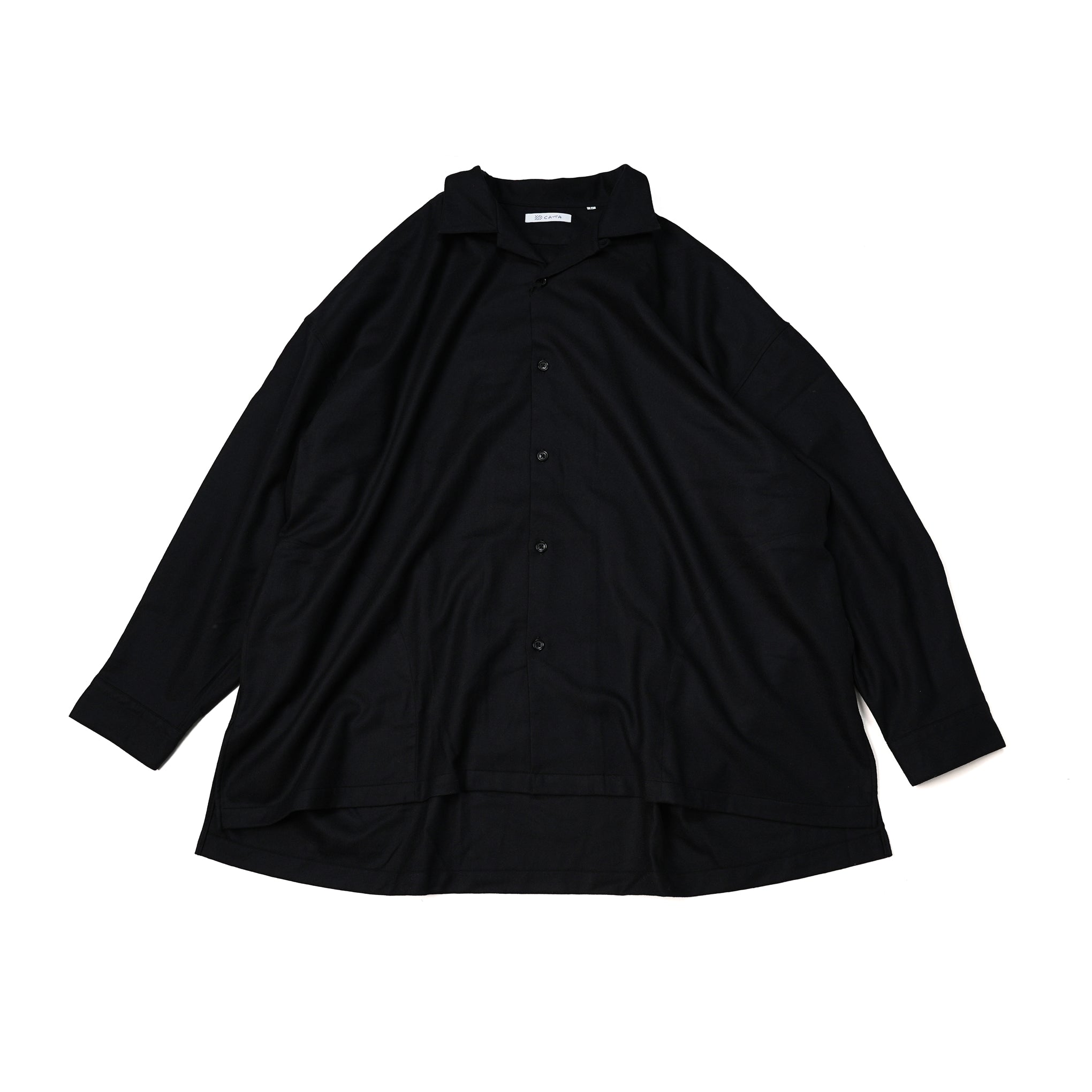 No:2023aw-OP-02 | Name:OPEN COLLAR SHIRT-WOOL FLANNEL | Color:Black【CATTA_カッタ】【入荷予定アイテム・入荷連絡可能】
