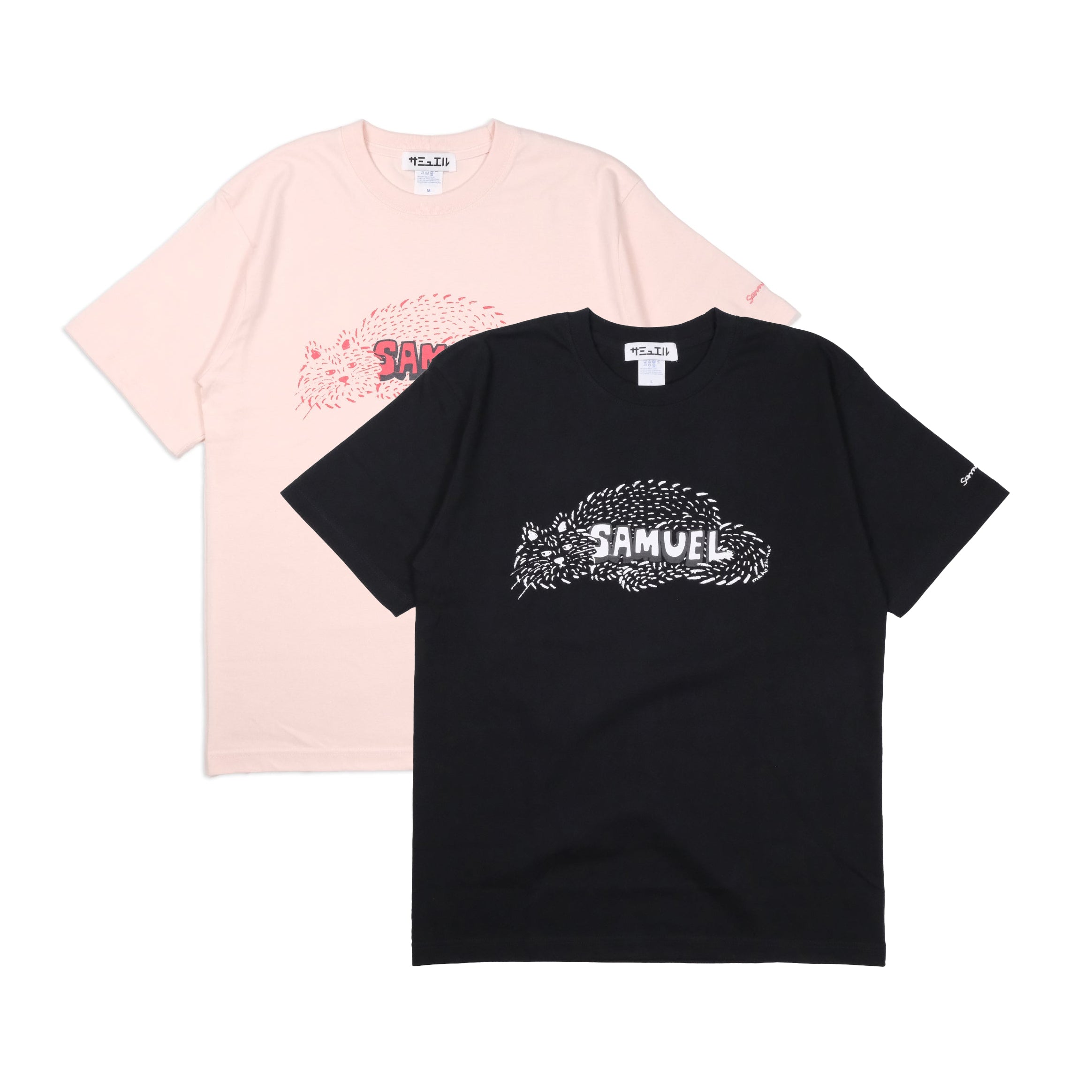SAMUEL × SHIMAO MAHO CAT LOGO S/S TEE | Color:Black/Pink | S-25SS-SS-014【SAMUEL_サミュエル】 【ネコポス選択可能】