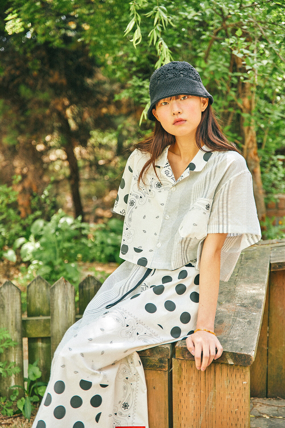 PATCHWORK BUCKLE SKIRT-WH – White | GORT