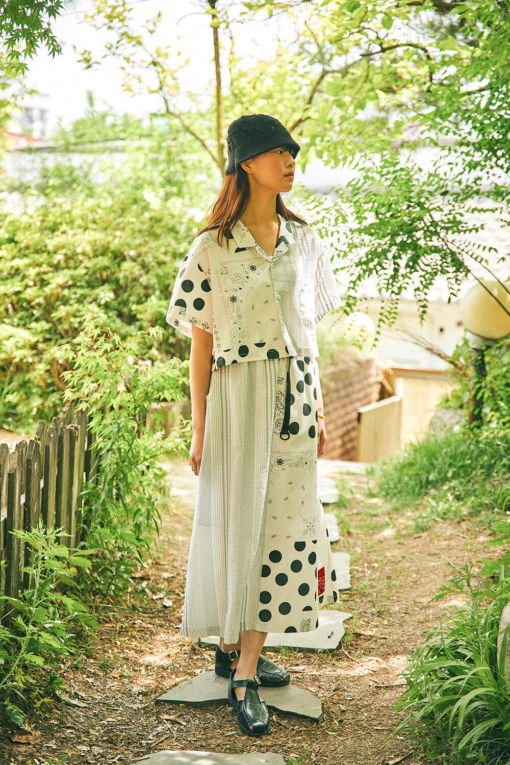 PATCHWORK BUCKLE SKIRT-WH – White | GORT