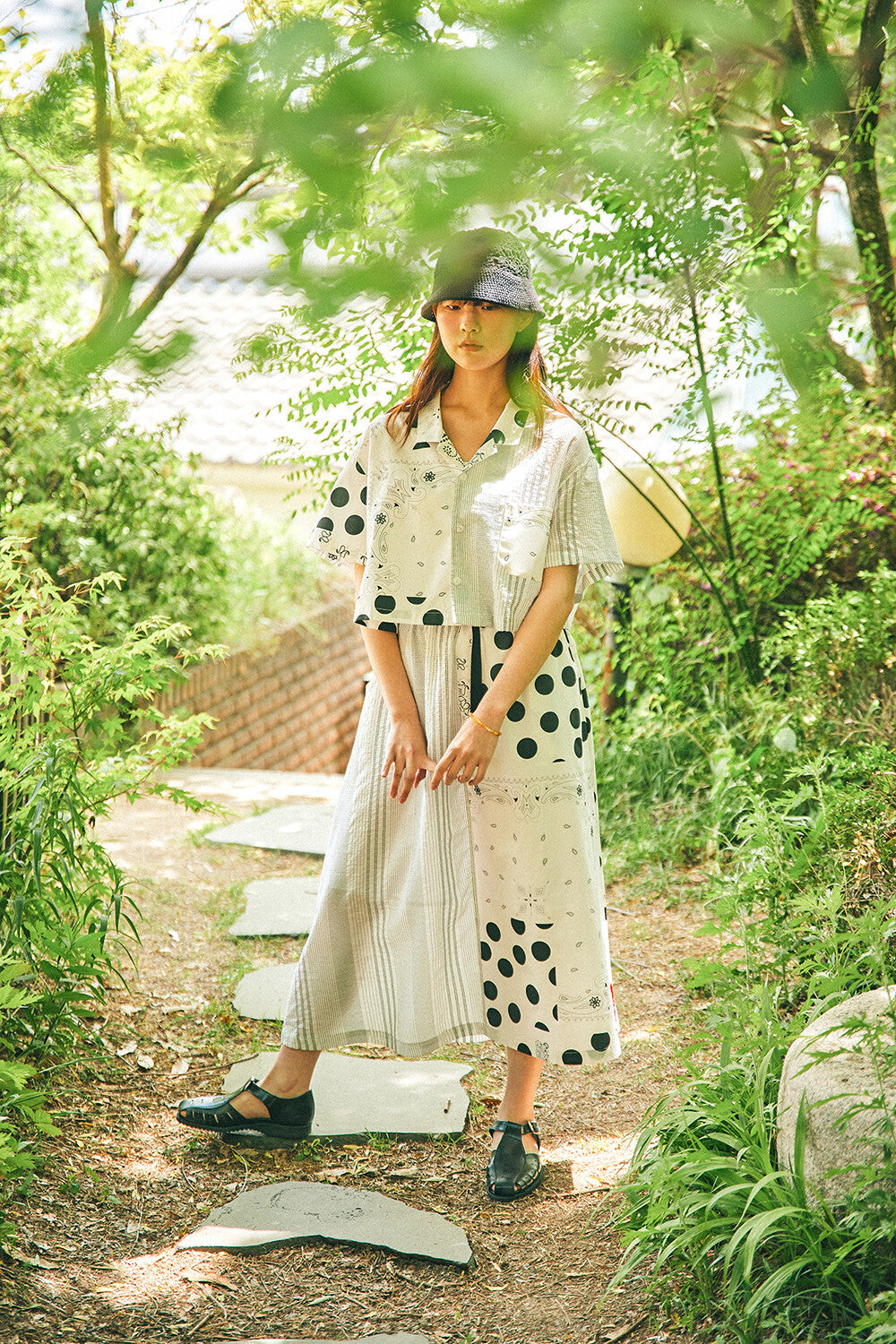 PATCHWORK BUCKLE SKIRT-WH – White | GORT
