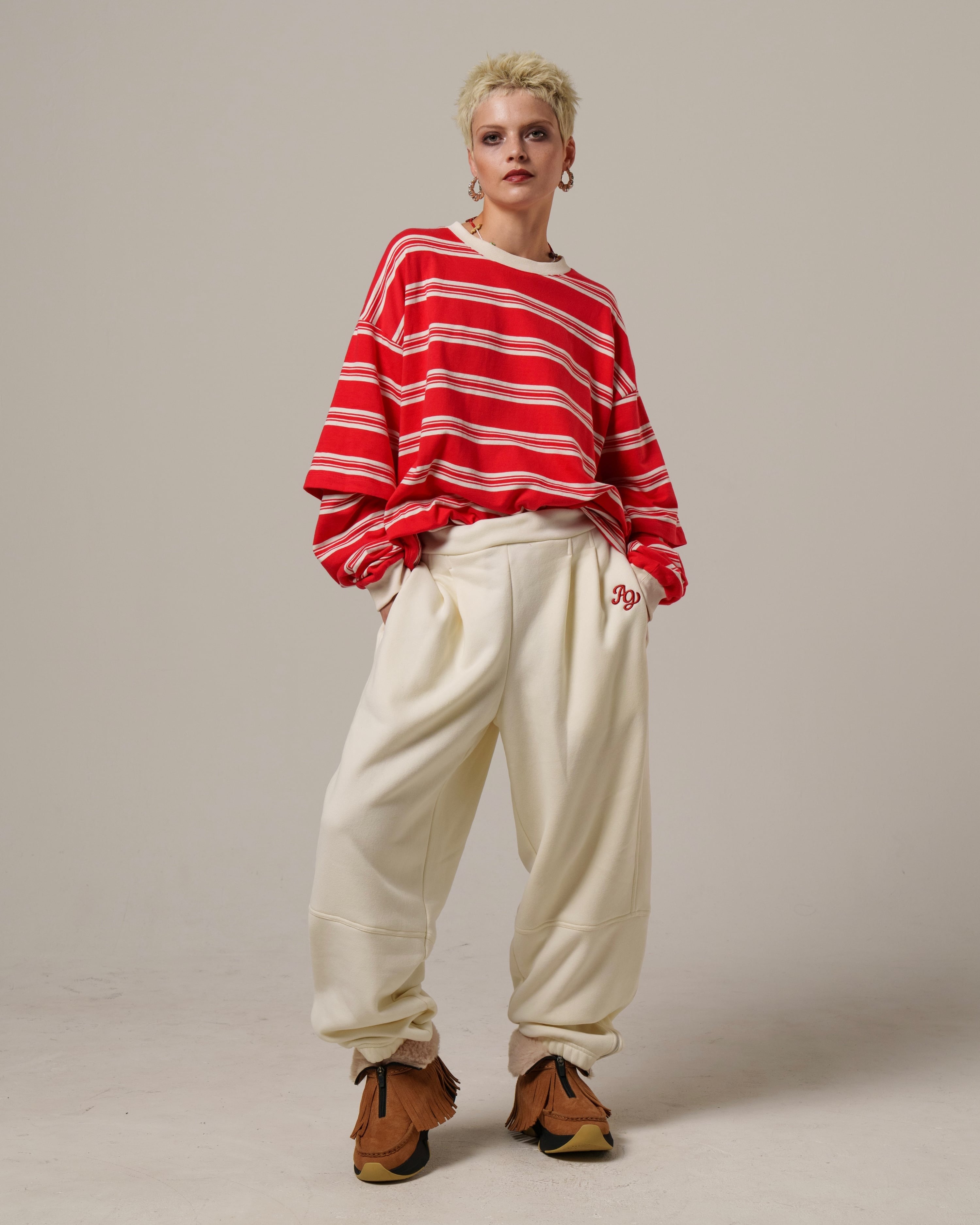 Border Layered Long Sleeve T-shirt | Color:ホワイトムスク/ネイビー/ハートフルレッド【AMBERGLEAM_アンバーグリーム】1328151111