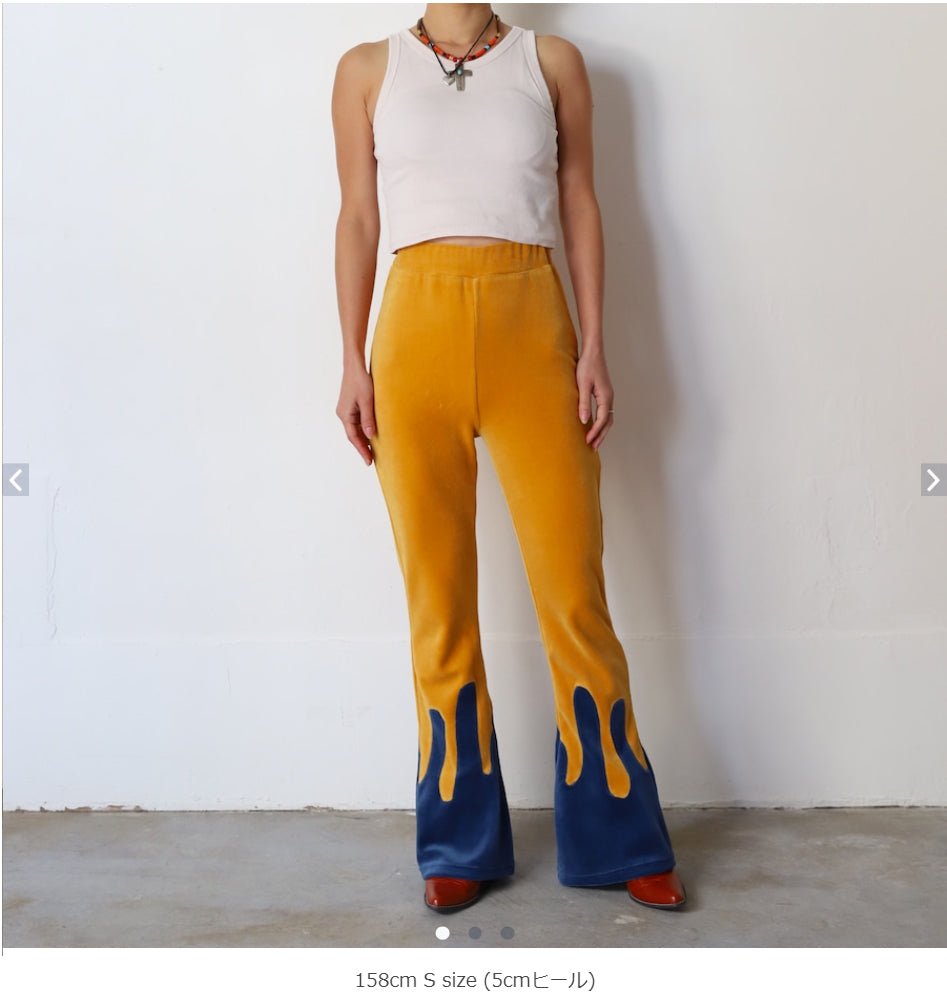 Name:Velor Cut Bell Bottoms | Color:Blue-Marigold/Red-Black【AMBERGLEAM_アンバーグリーム】| No:1182141312