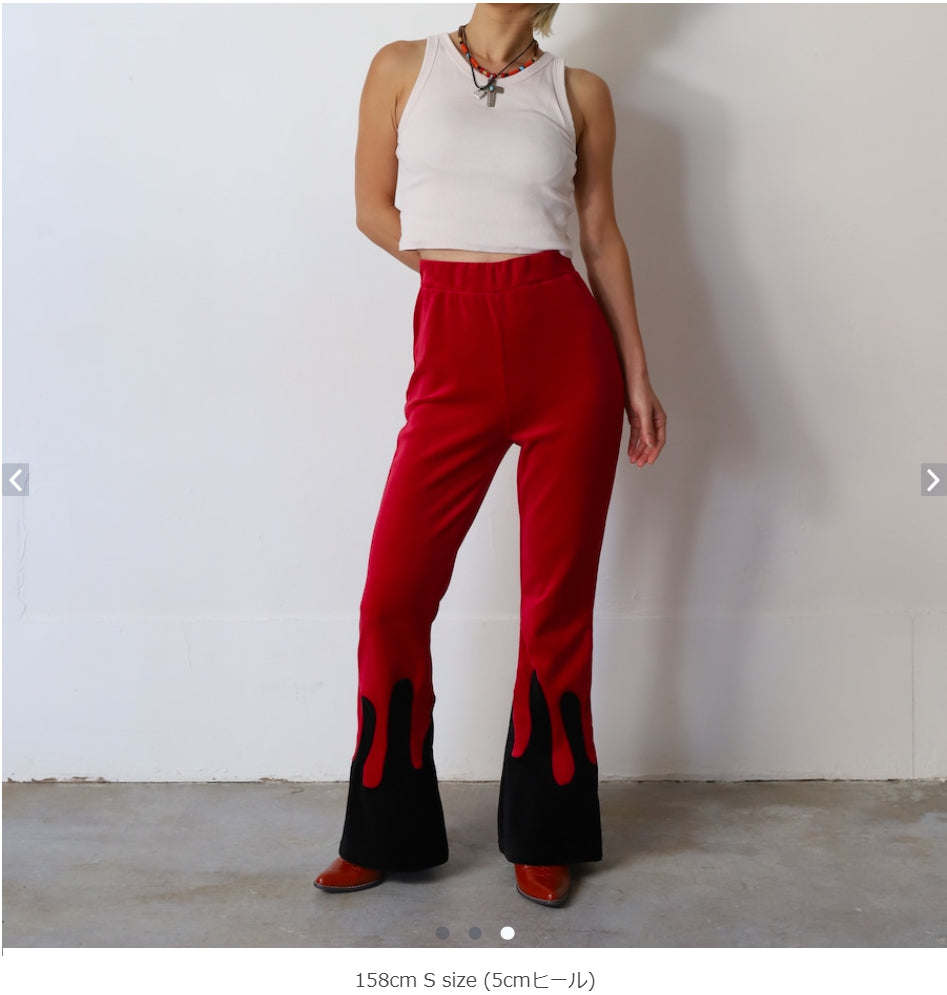 Name:Velor Cut Bell Bottoms | Color:Blue-Marigold/Red-Black【AMBERGLEAM_アンバーグリーム】| No:1182141312