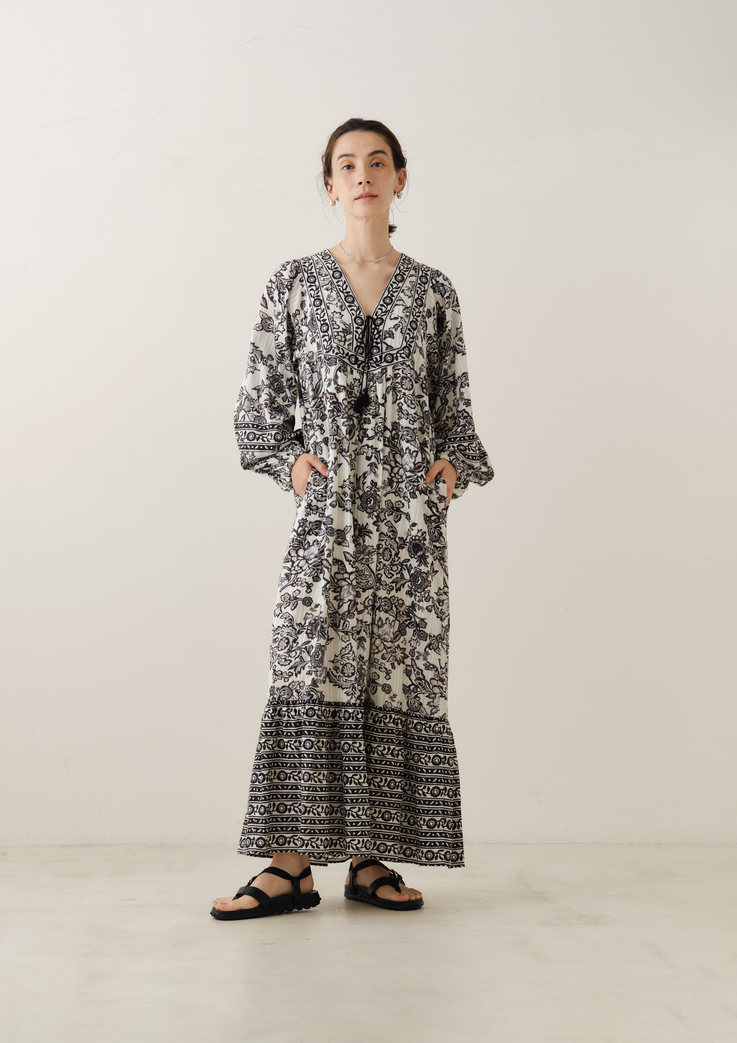 Paisley Flower Print Dress – Black | SARAMALLIKA