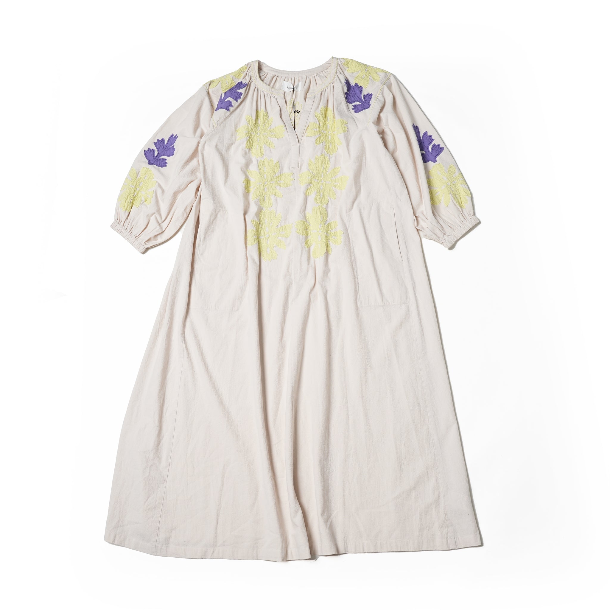 No:020432SA1b | Name:COTTON FLOWER PATCHWORK DRESS | Color:Ecru