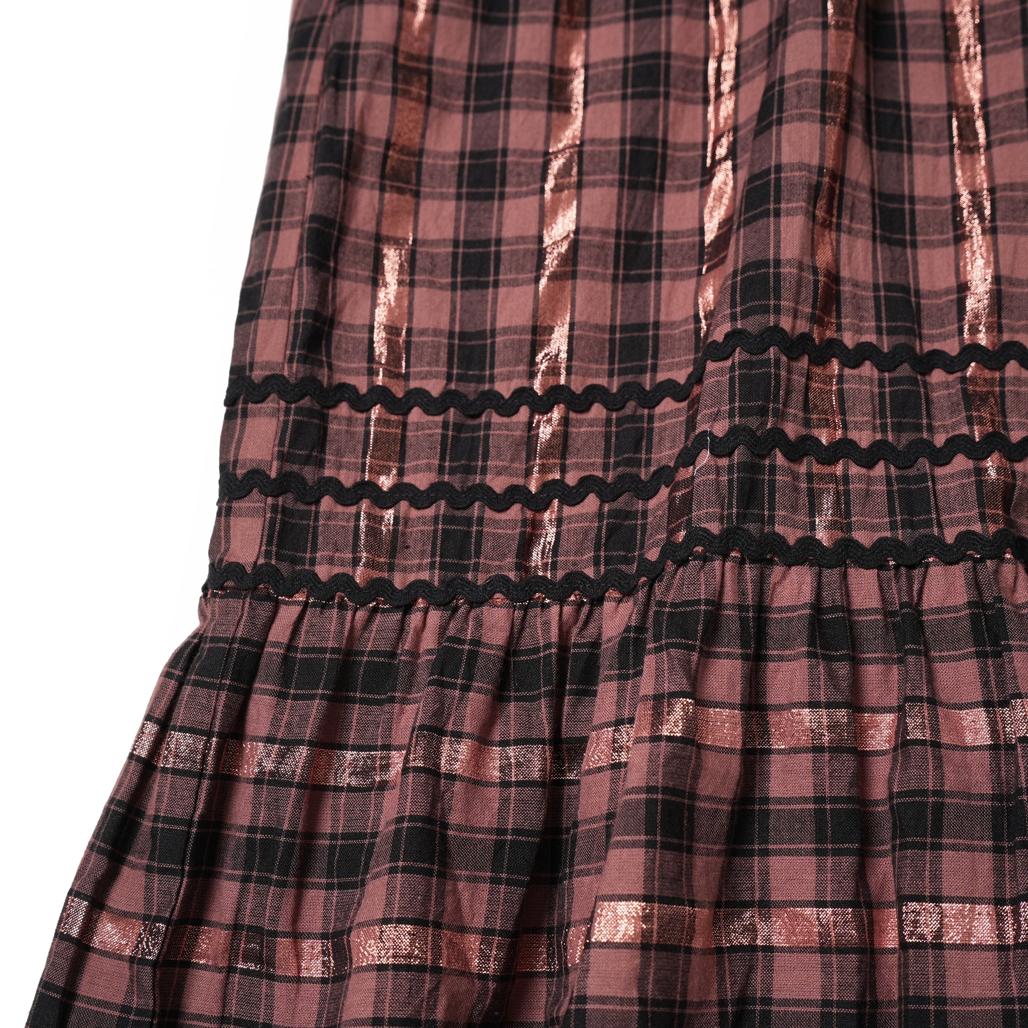 No:020432SF2 | Name:COTTON CHECK SHIRRING LONG DRESS | Color:Brown