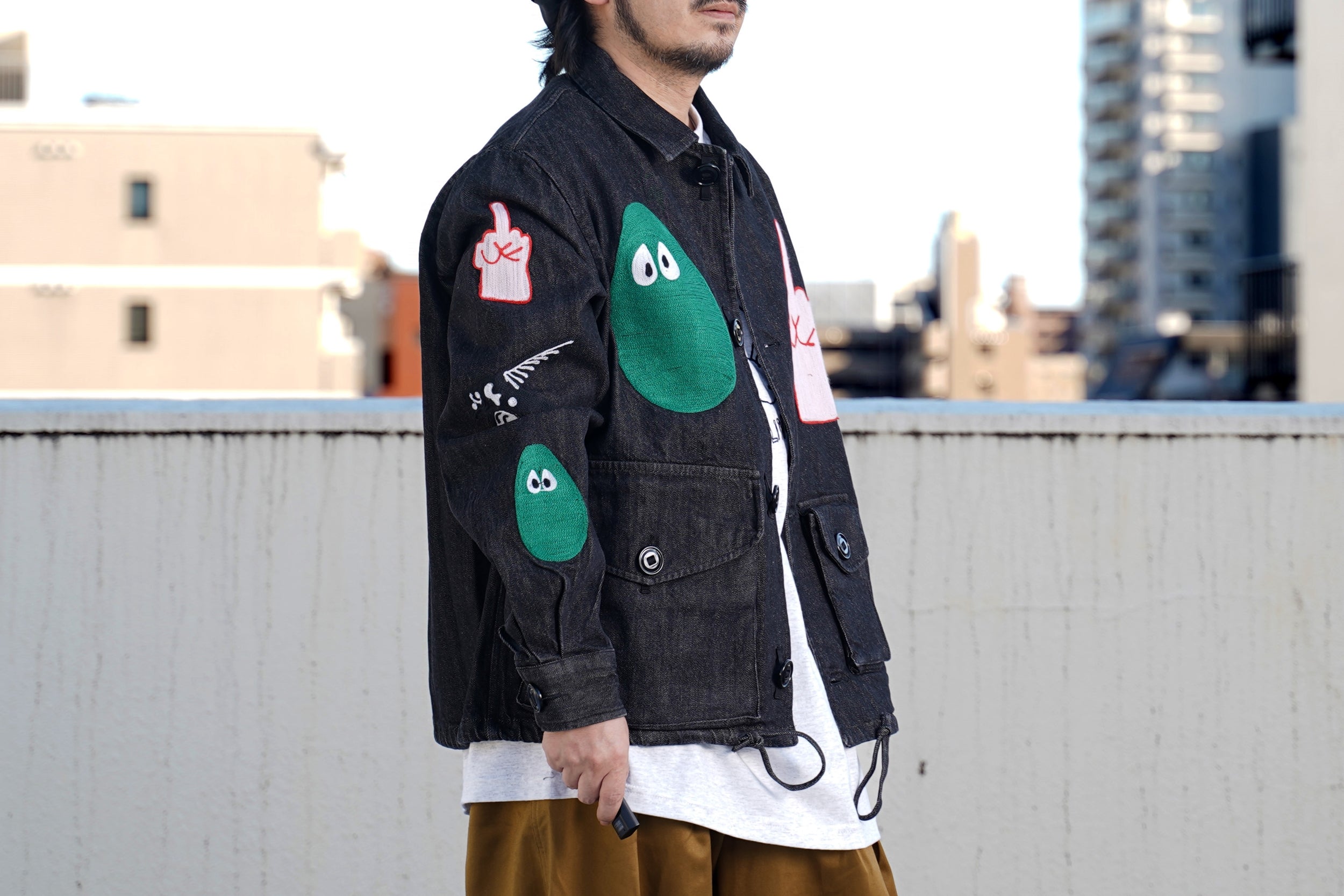 No:M28099 | Name:Military Service Jacket Type-A w/ Chain Embroidery (Made in India) | Color:Denim Black | Style: 【MONITALY】-MONITALY-ADDICTION FUKUOKA