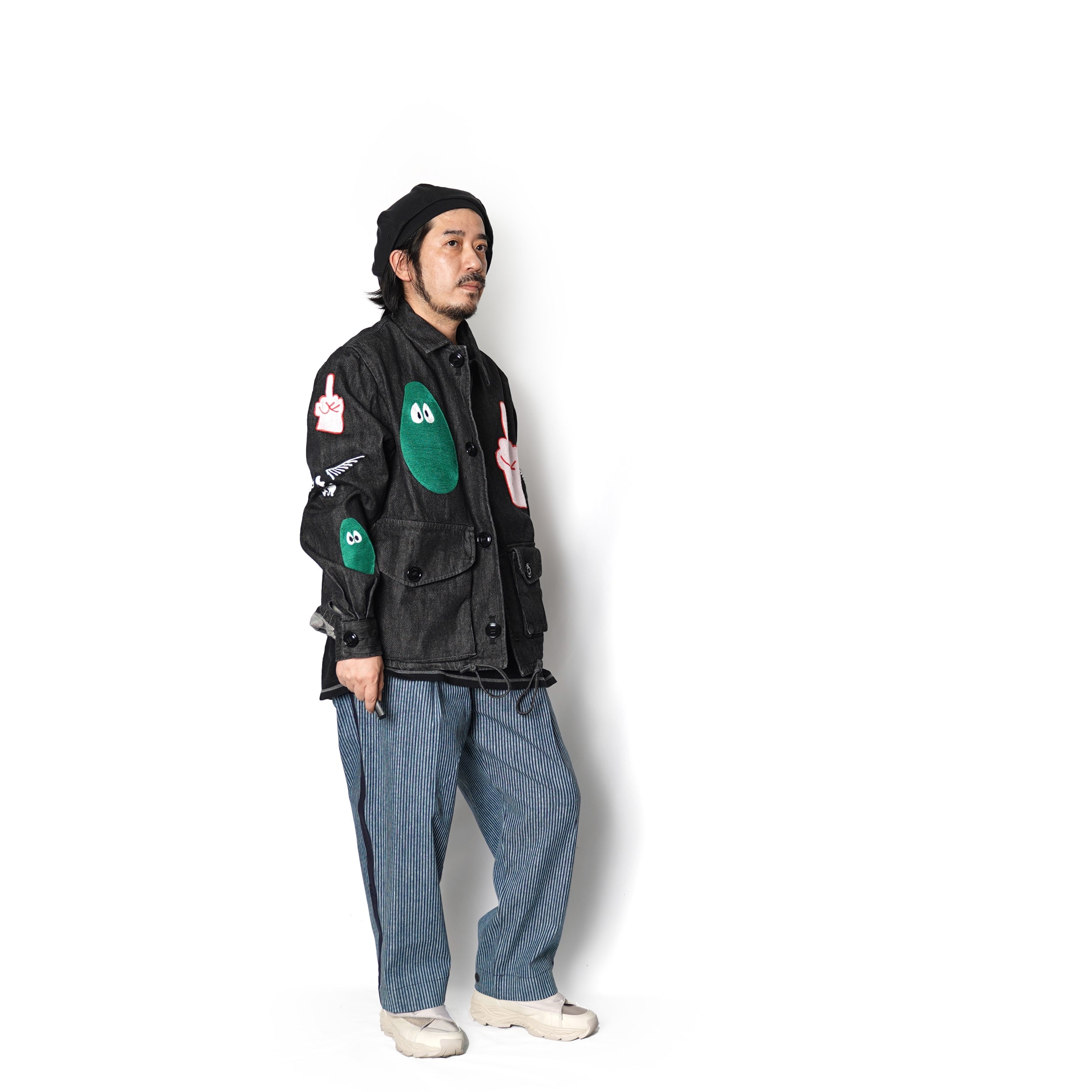 No:M28099 | Name:Military Service Jacket Type-A w/ Chain Embroidery (Made in India) | Color:Denim Black | Style: 【MONITALY】-MONITALY-ADDICTION FUKUOKA