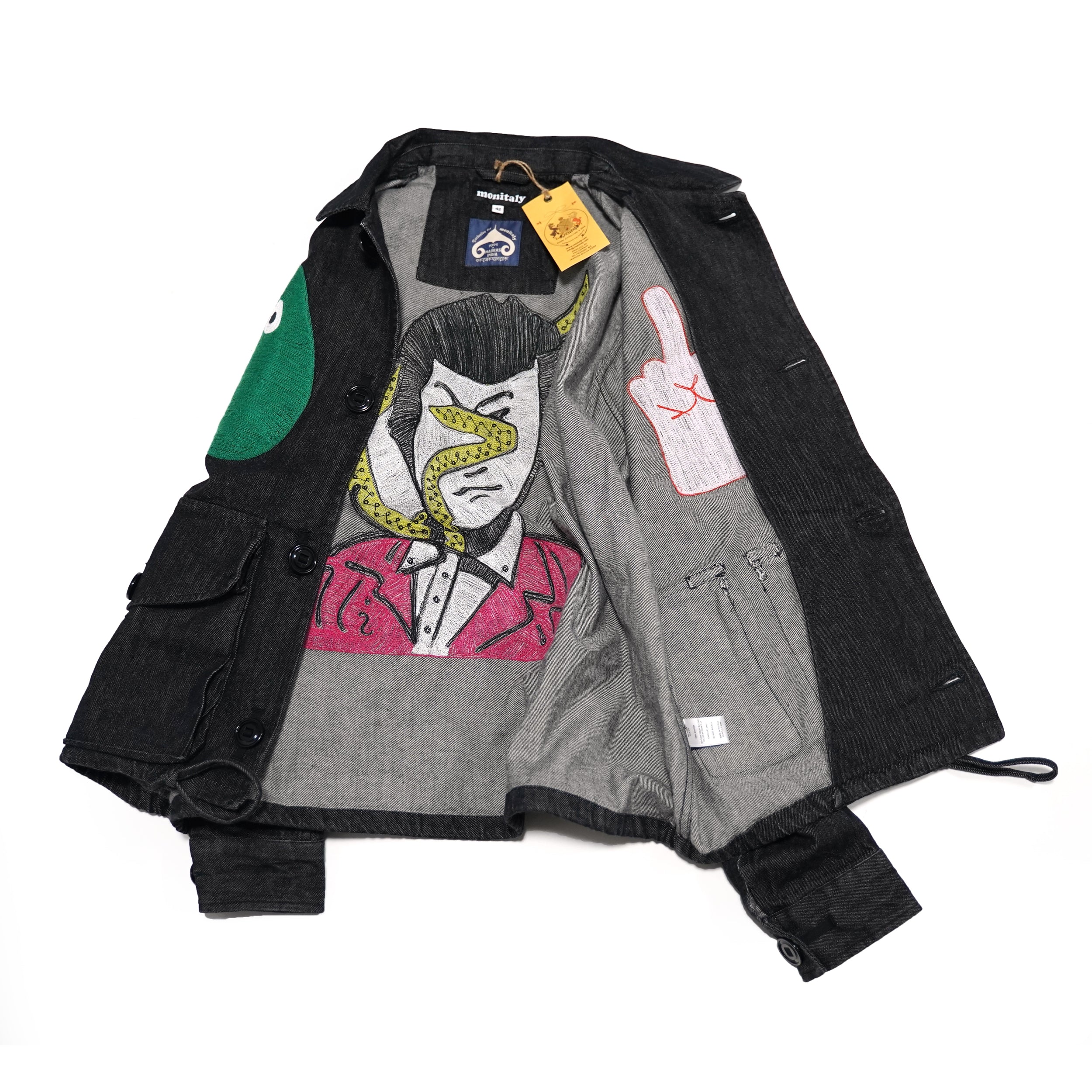No:M28099 | Name:Military Service Jacket Type-A w/ Chain Embroidery (Made in India) | Color:Denim Black | Style: 【MONITALY】-MONITALY-ADDICTION FUKUOKA
