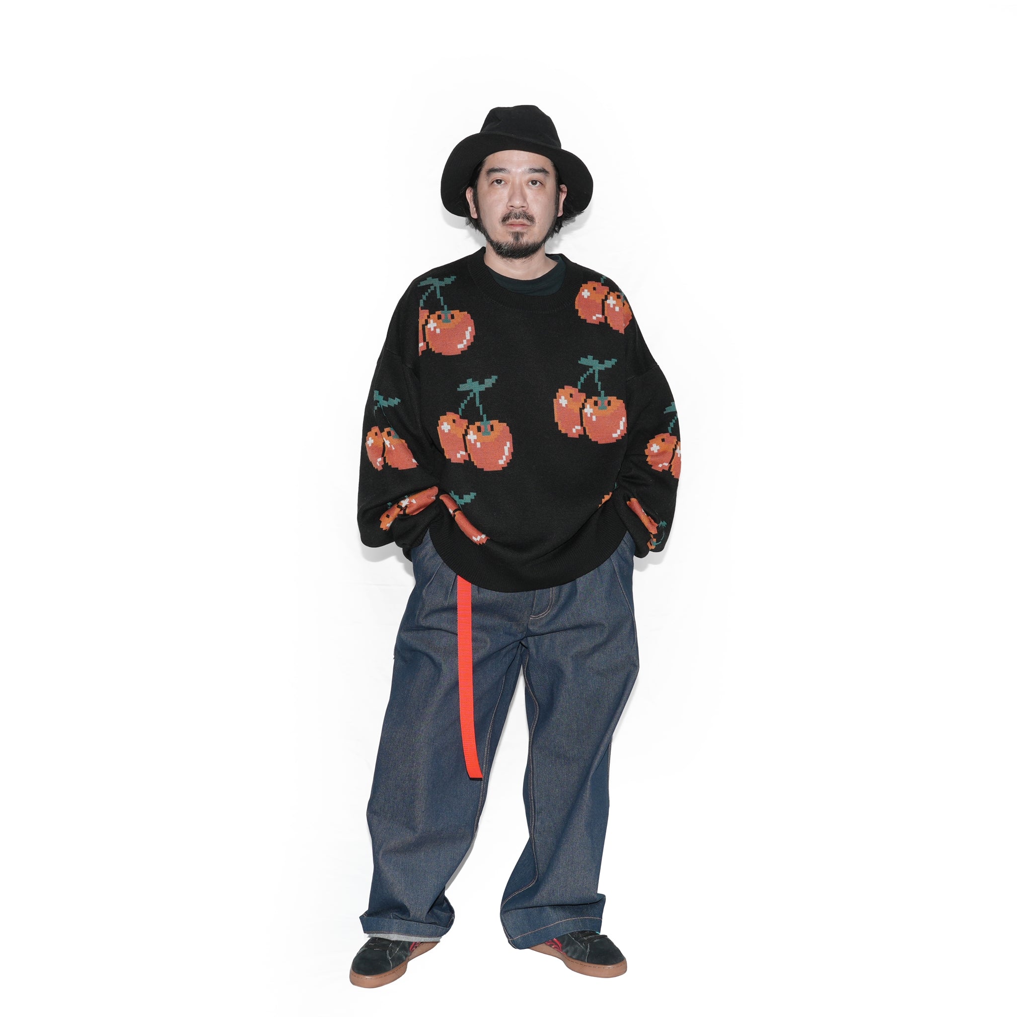 No:pw22kt01 | Name:cherry knit crewneck | Color:Black | Size:1/2【PLATEAU STUDIO_プラトー スタジオ】