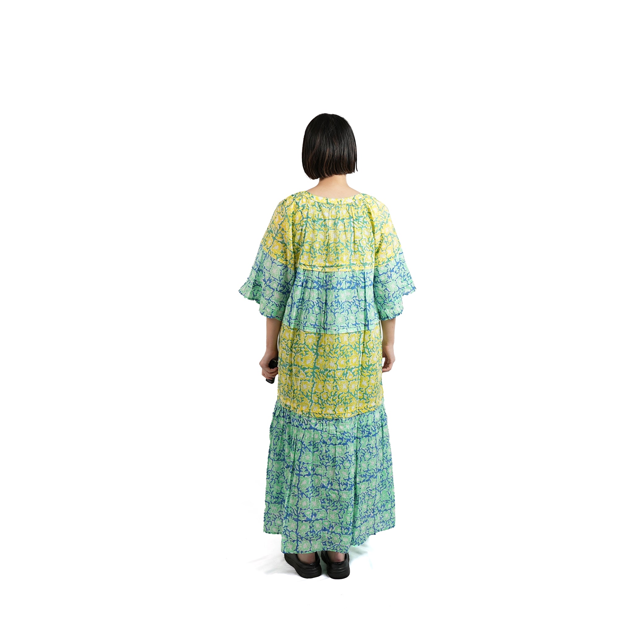 No:020431SK2 | Name:CTN BLOCK FLOWER PRT FRILL DRESS | Color:Yellow【SARA MALLIKA_サラマリカ】