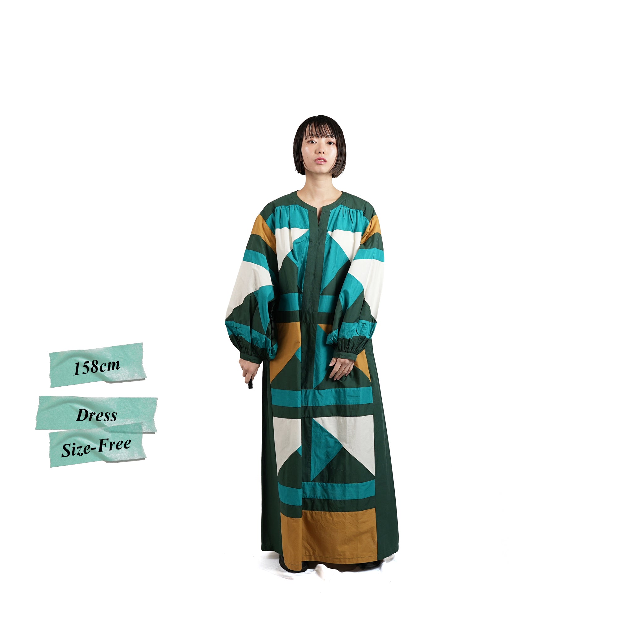 No:020431SE1 | Name:CTN TRIANGLE PATCHWORK DRESS | Color:Green【SARA MALLIKA_サラマリカ】