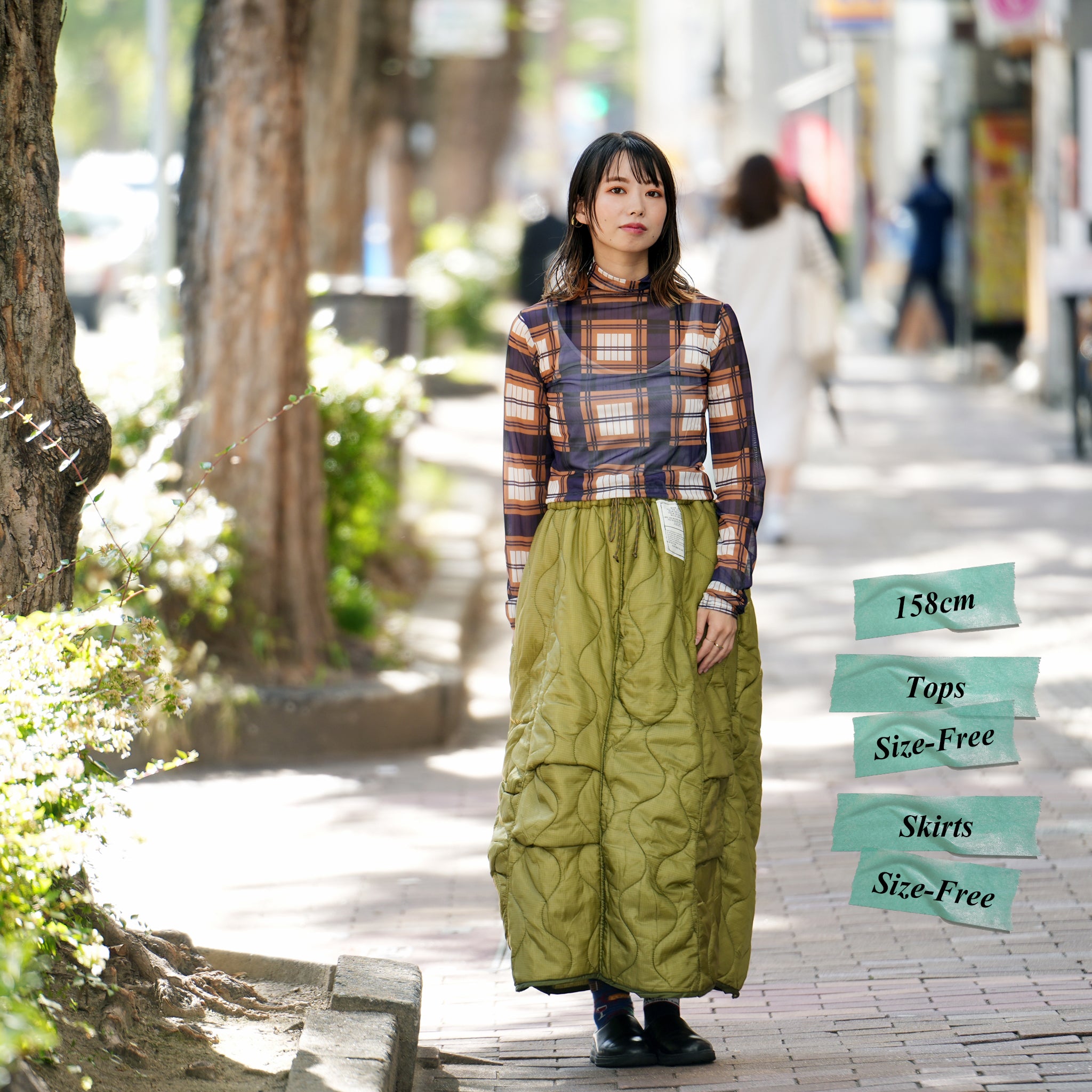 odd22fw06 | Quilting Long Skirt – Olive | ODDMENT
