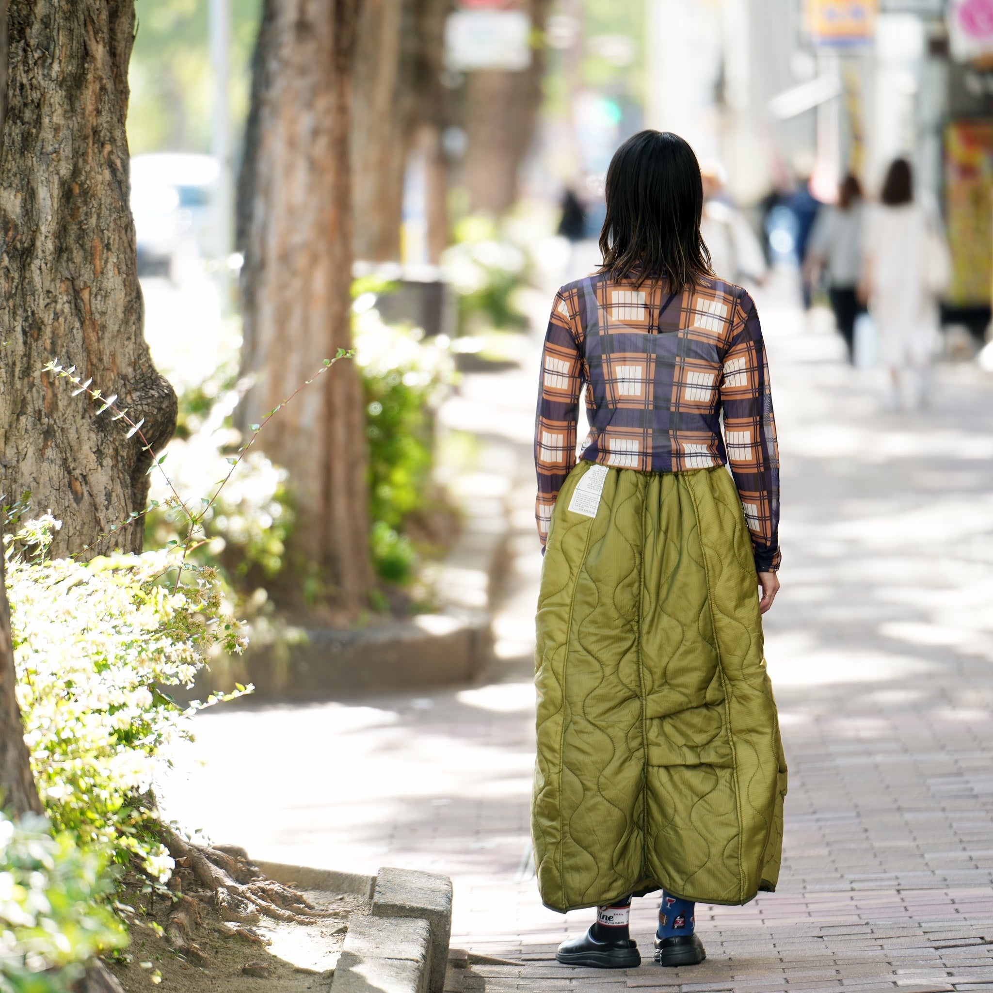 odd22fw06 | Quilting Long Skirt – Olive | ODDMENT