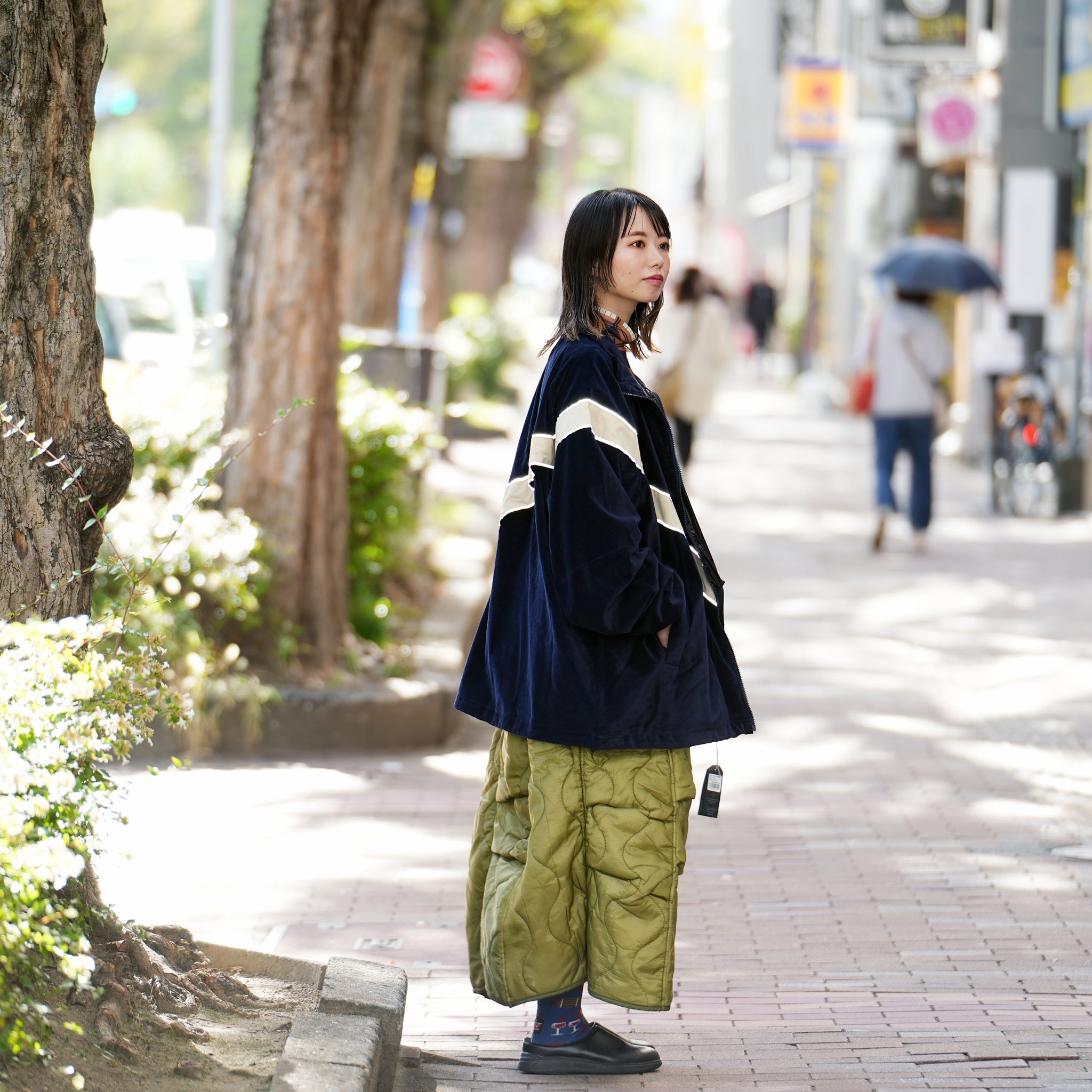odd22fw06 | Quilting Long Skirt – Olive | ODDMENT