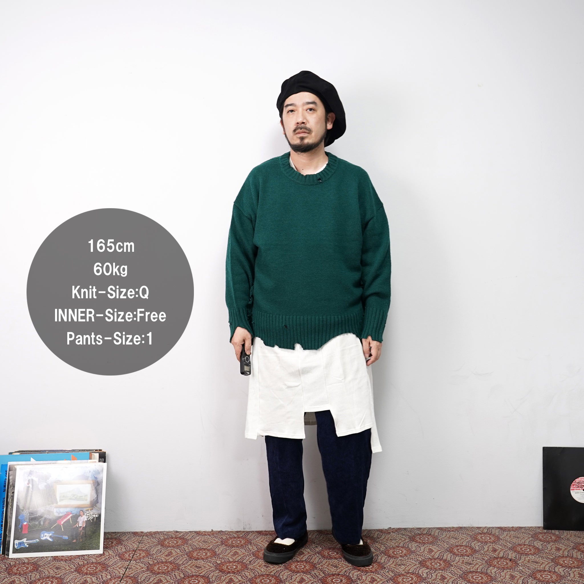 No:VOO-1070 D | Name:Fringe Crew（ダメージ） | Color:Mustard/Green/Black | Size:Queen/King【VOO_ヴォー】【archive】