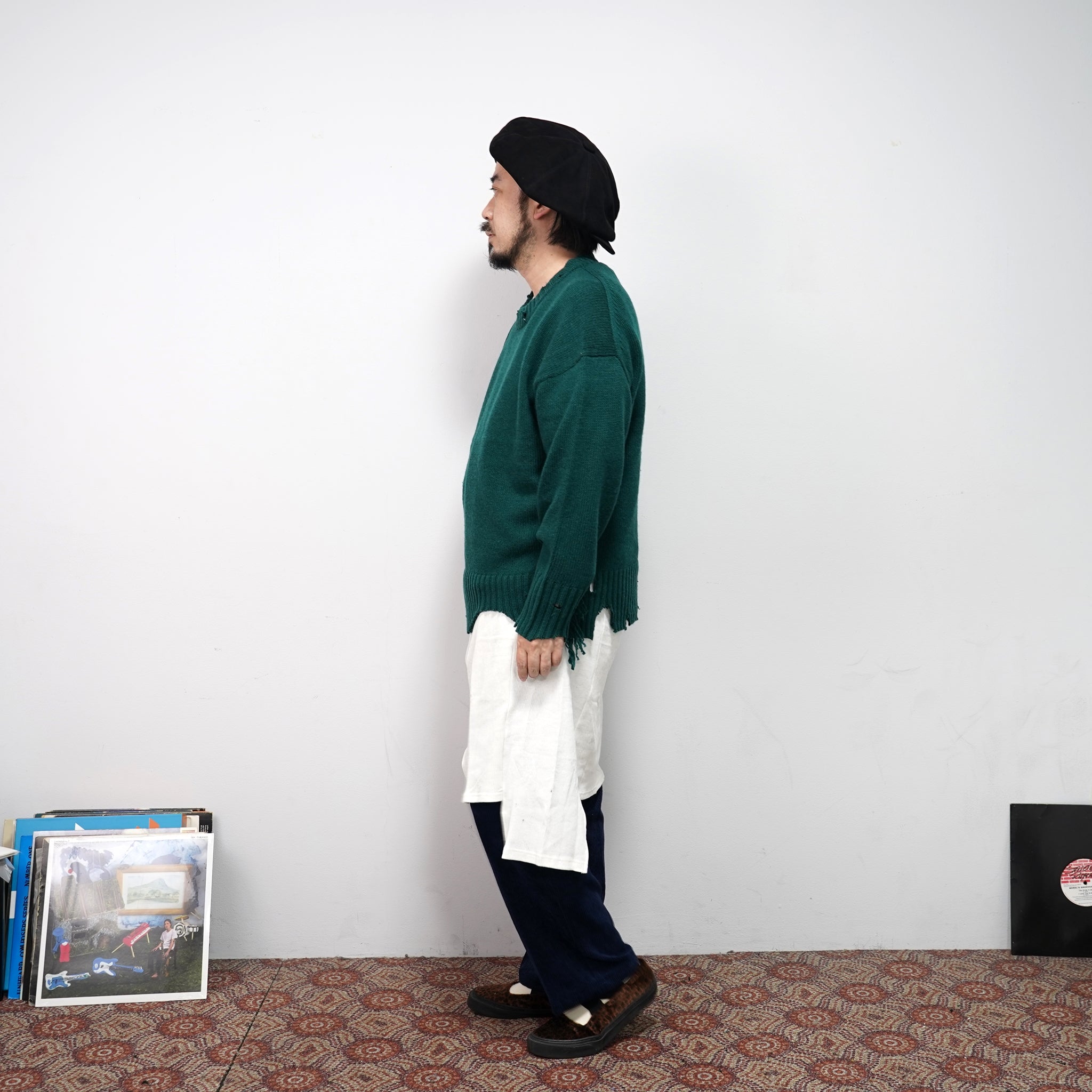 No:VOO-1070 D | Name:Fringe Crew（ダメージ） | Color:Mustard/Green/Black | Size:Queen/King【VOO_ヴォー】【archive】