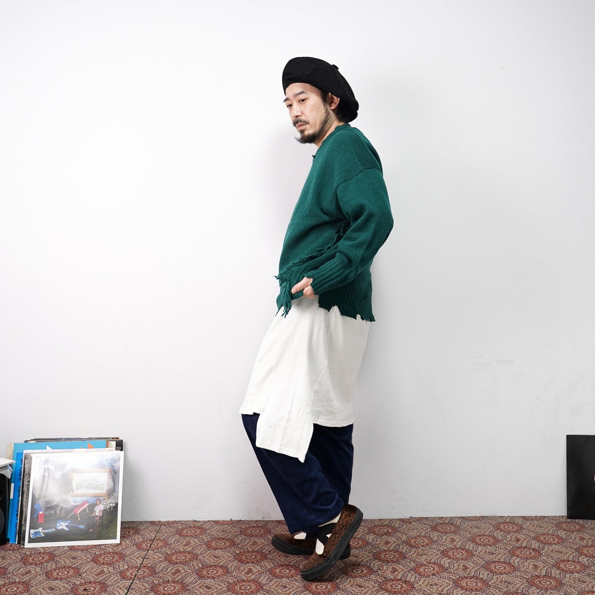 No:VOO-1070 D | Name:Fringe Crew（ダメージ） | Color:Mustard/Green/Black | Size:Queen/King【VOO_ヴォー】【archive】