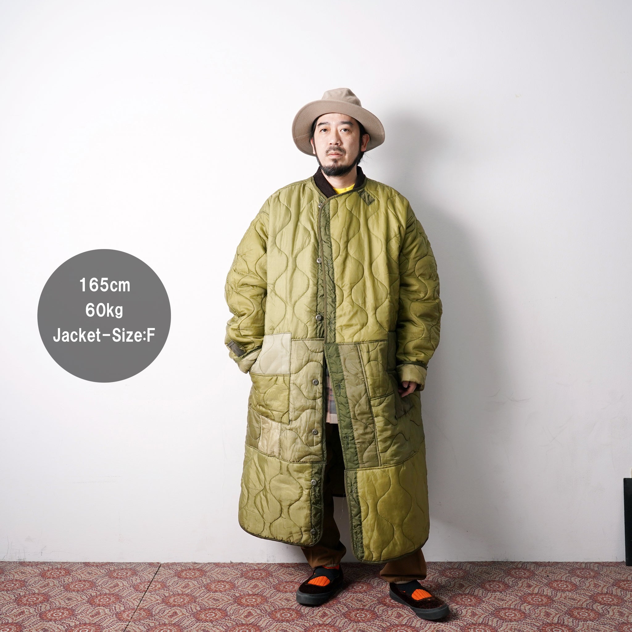 oddlong | Quilting Long Coat – Olive | Size:Free | ODDMENT