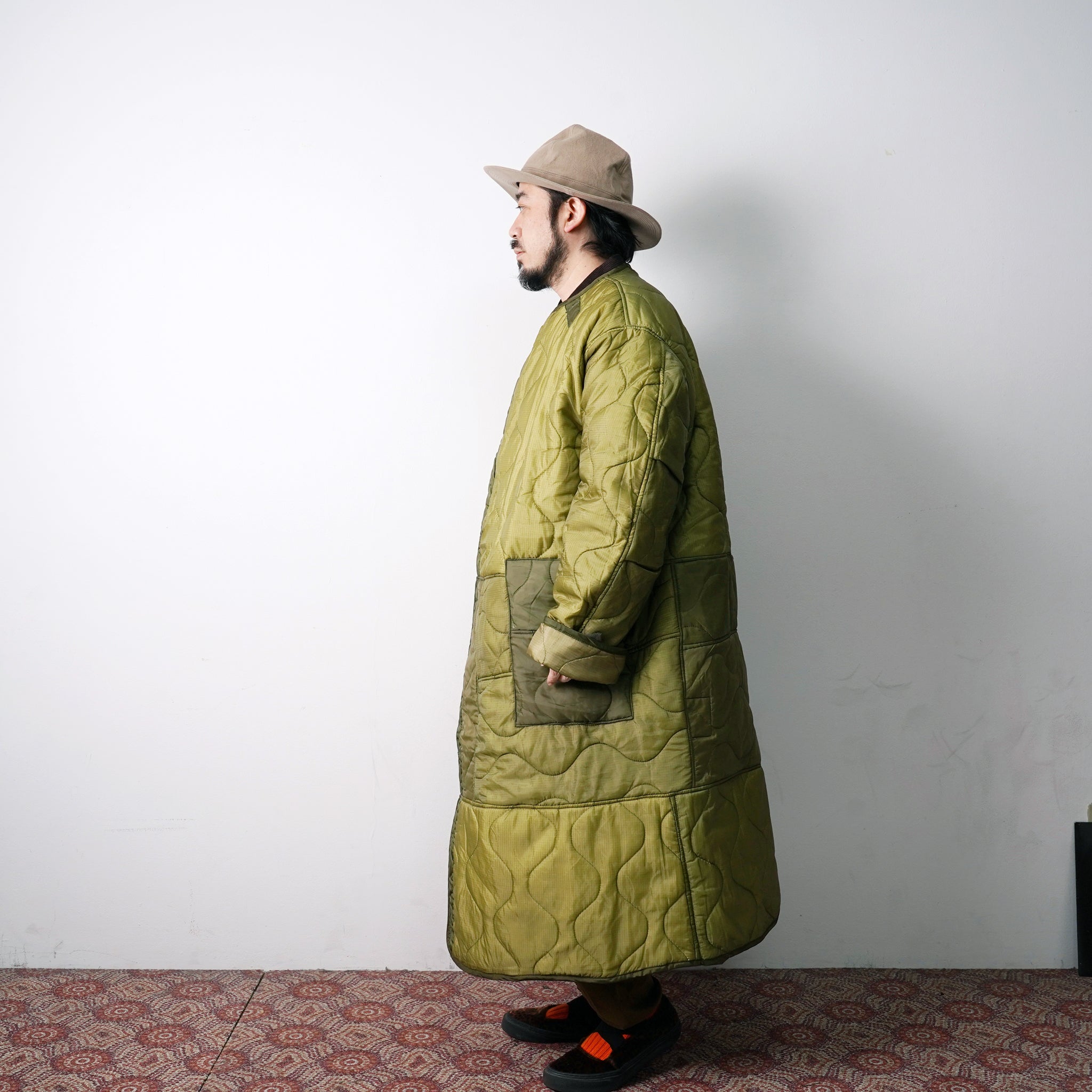 oddlong | Quilting Long Coat – Olive | Size:Free | ODDMENT