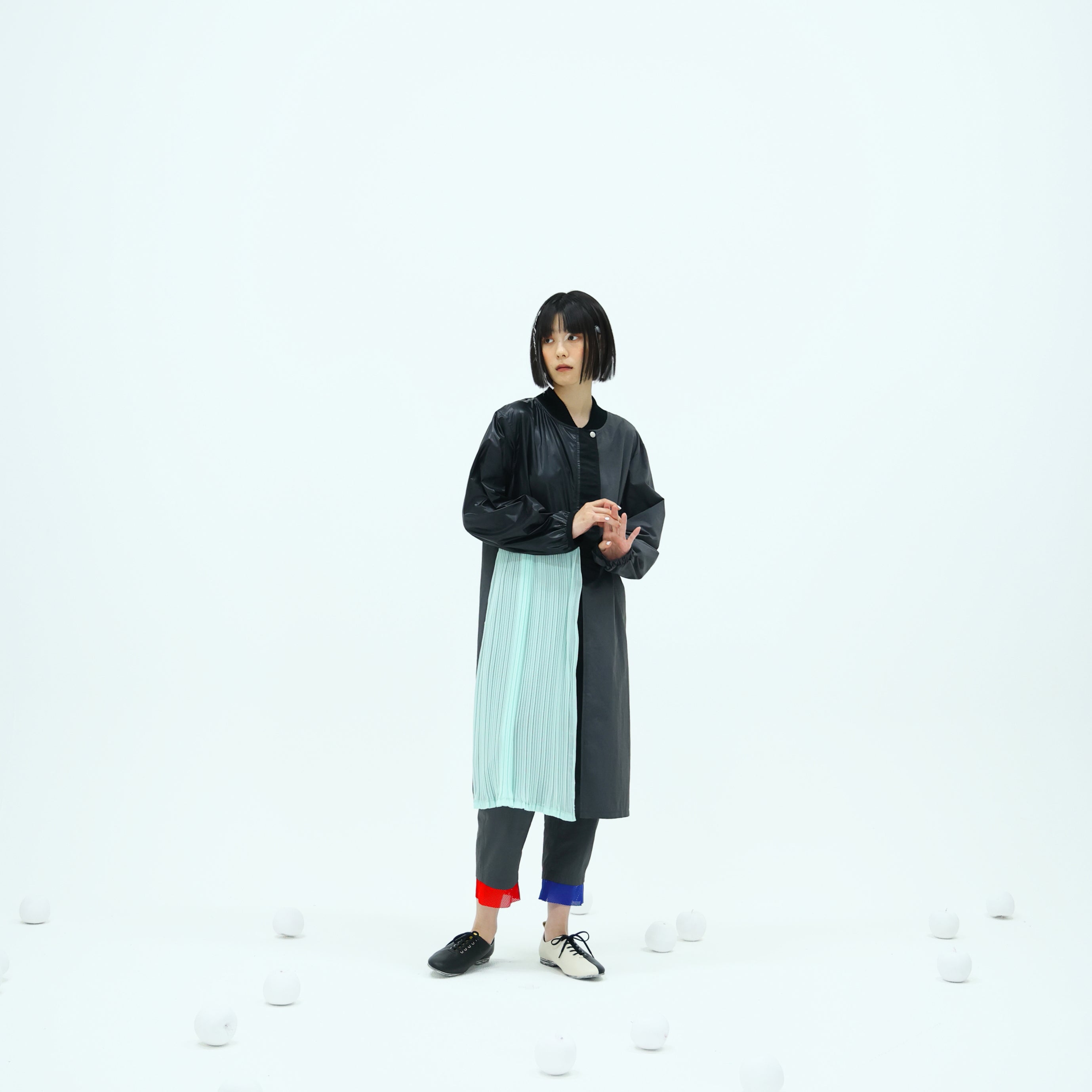 No:bsd23SS-05_b | Name:Asymmetric right coat | Color:Charcoal【BEDSIDEDRAMA_ベッドサイドドラマ】