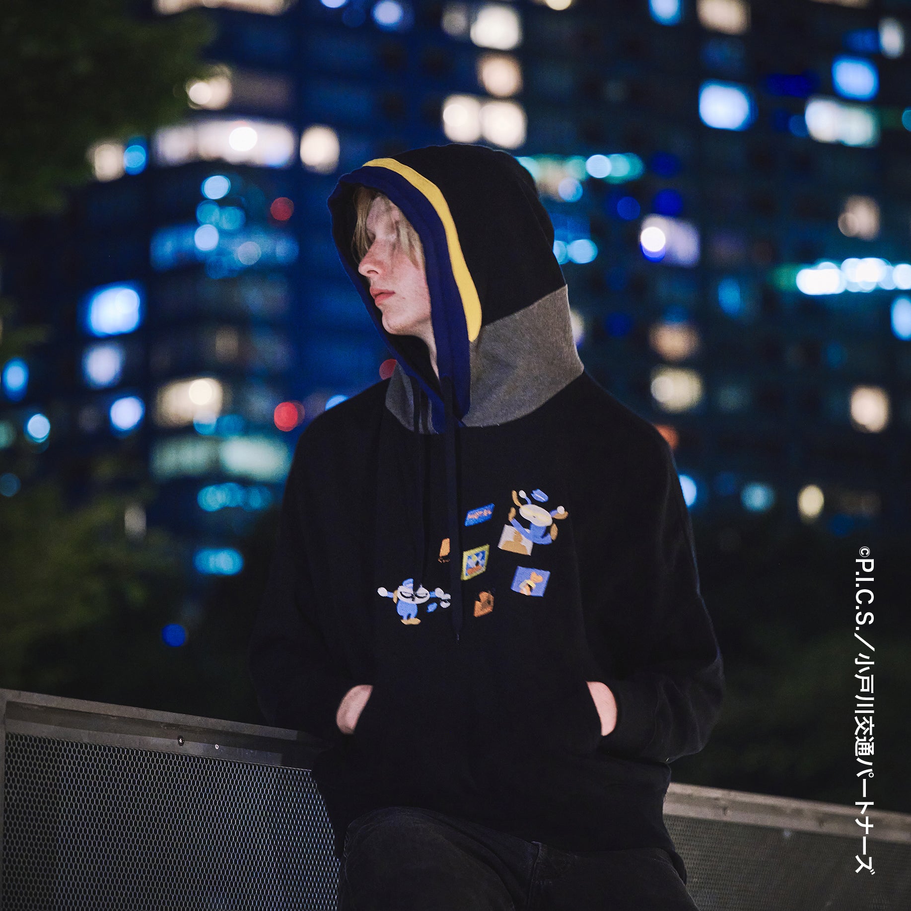 No:bsdodd-03_b | Name:City Scenery Embroidery Hoodie | Color:Black