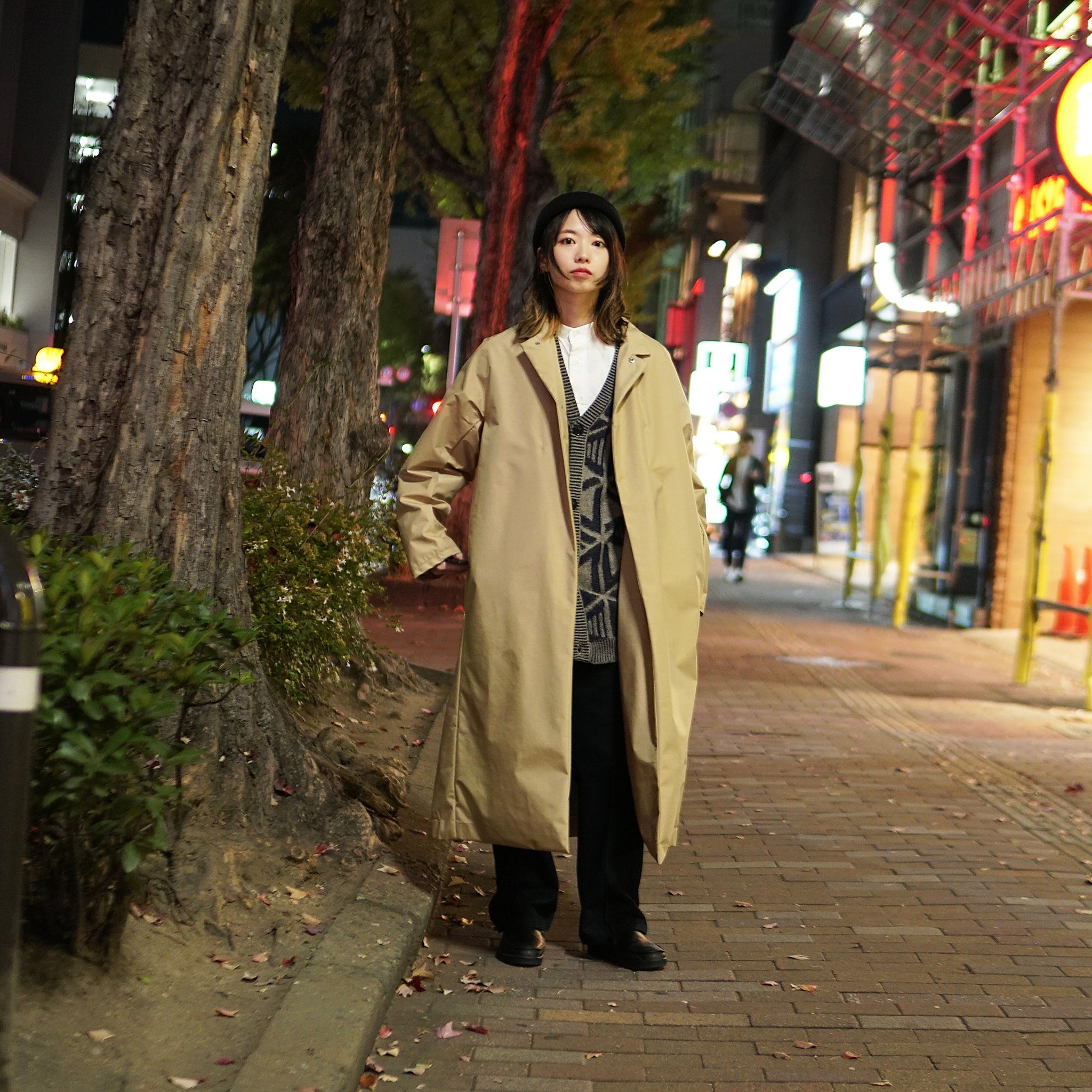 PH21FW-002 | P.H.M. Long Coat – Black / Beige | POWDERHORN MOUNTAINEERING