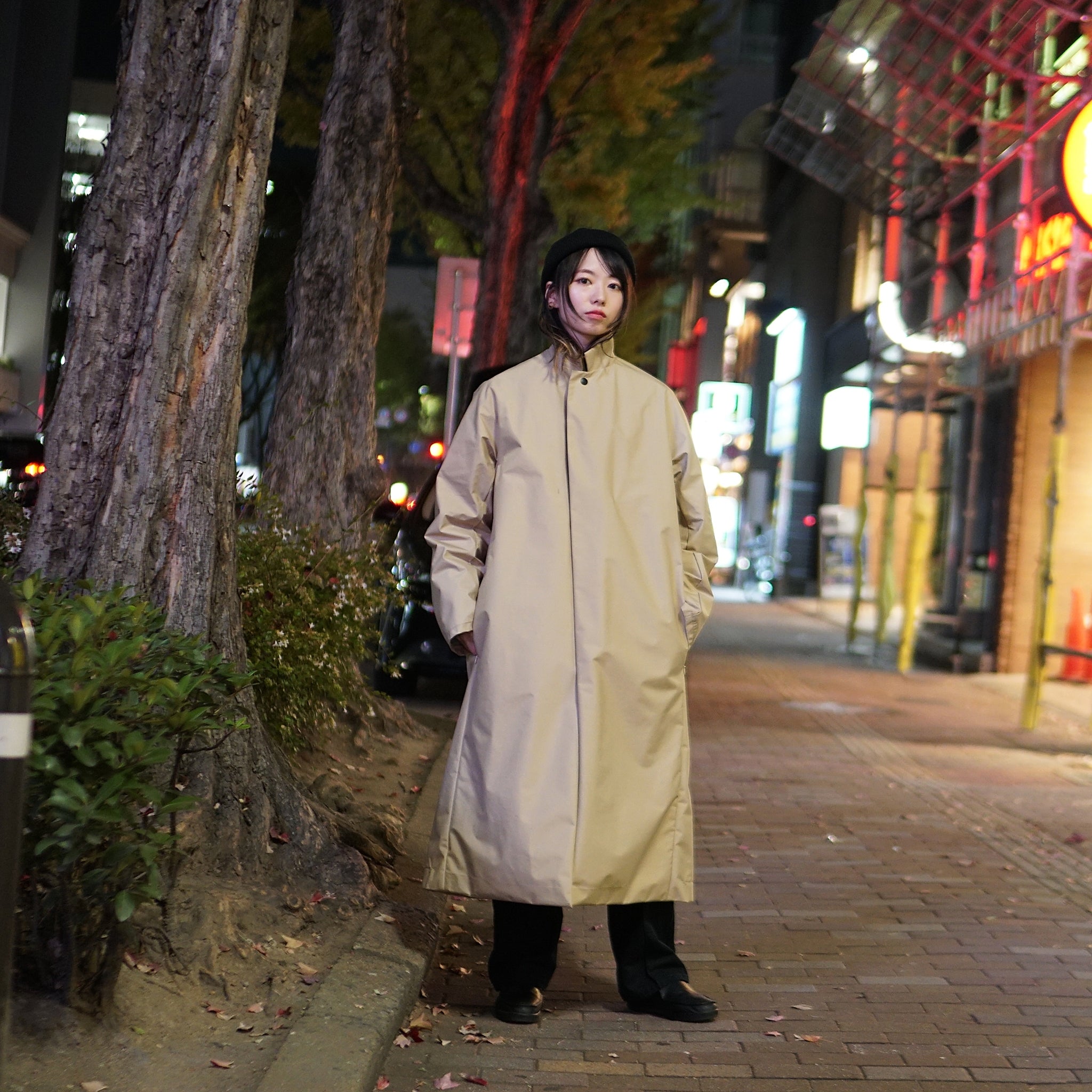 PH21FW-002 | P.H.M. Long Coat – Black / Beige | POWDERHORN MOUNTAINEERING