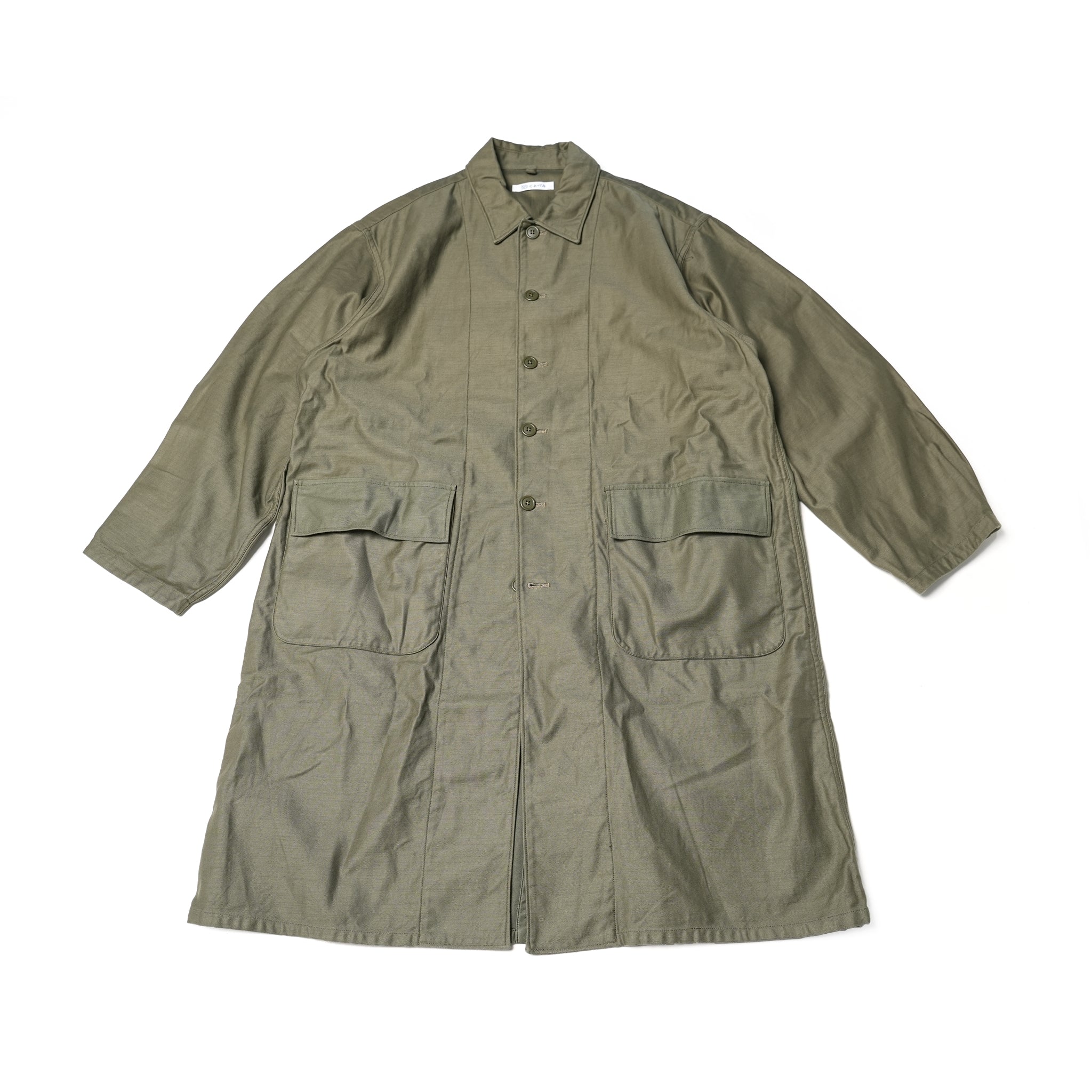 No:shco-01_2023ss | Name:shirts coat back satin | Color:Olive/Black【CATTA_カッタ】