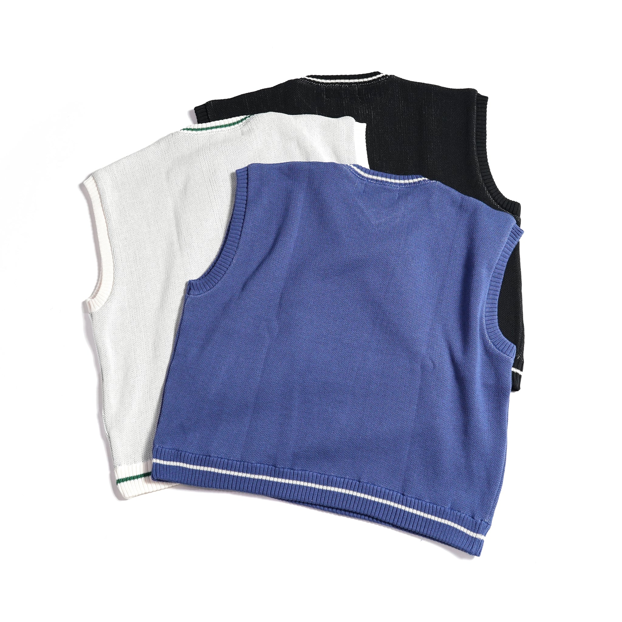 No:efcp-11 | Name:l u logo knit vest| Color:Off White/Ultra Marin/Black | Size:Free【EFFECTEN_エフェクテン】
