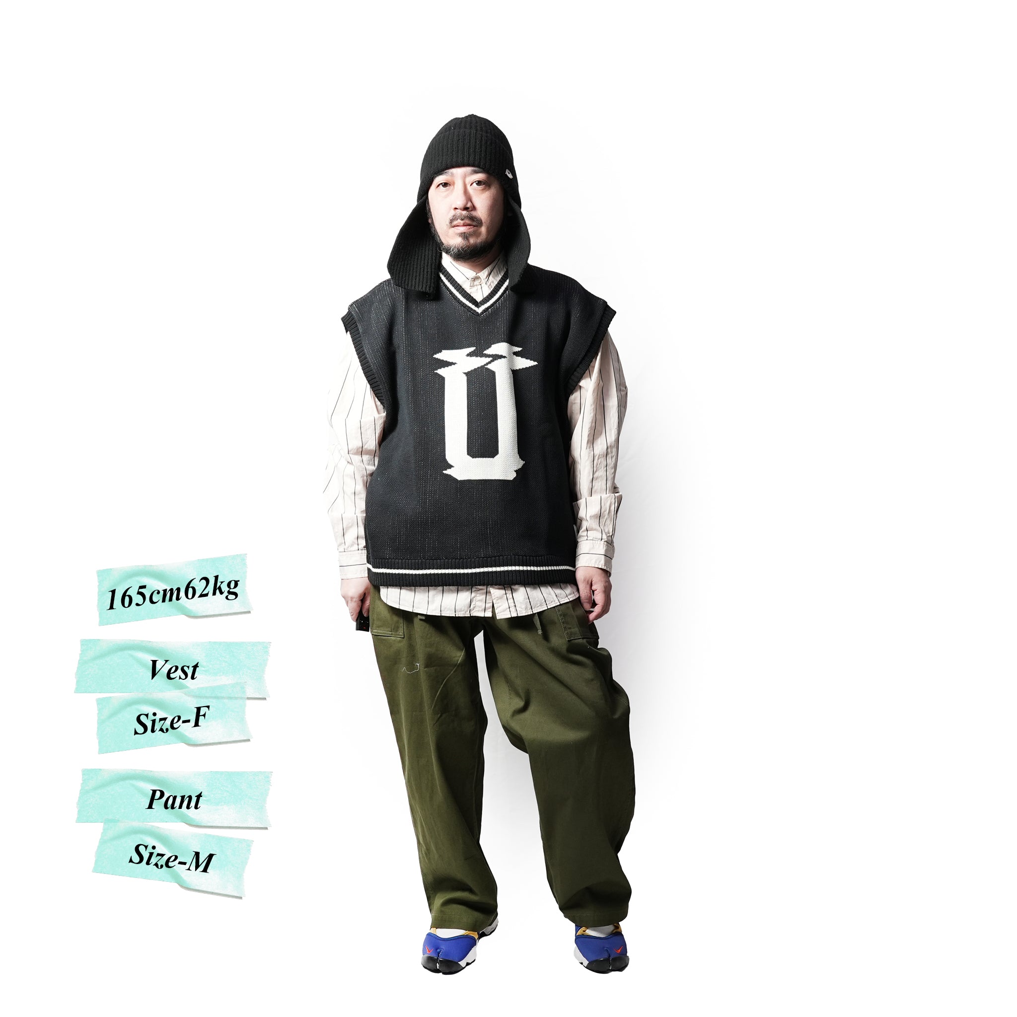 No:efcp-11 | Name:l u logo knit vest| Color:Off White/Ultra Marin/Black | Size:Free【EFFECTEN_エフェクテン】