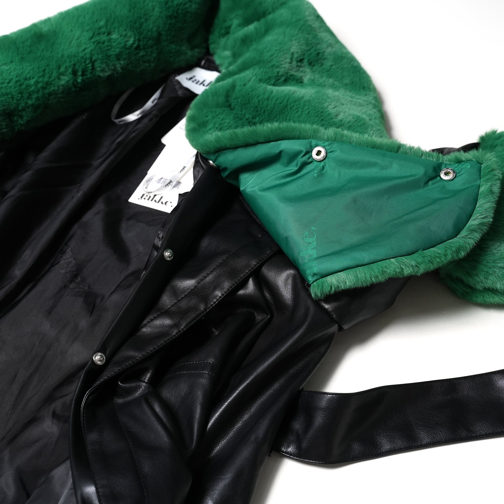 No:J1837BC07 | Name:BAILEY | Color:Black/Green Fur | Size:8/36/S |【JAKKE_ジャッキー】
