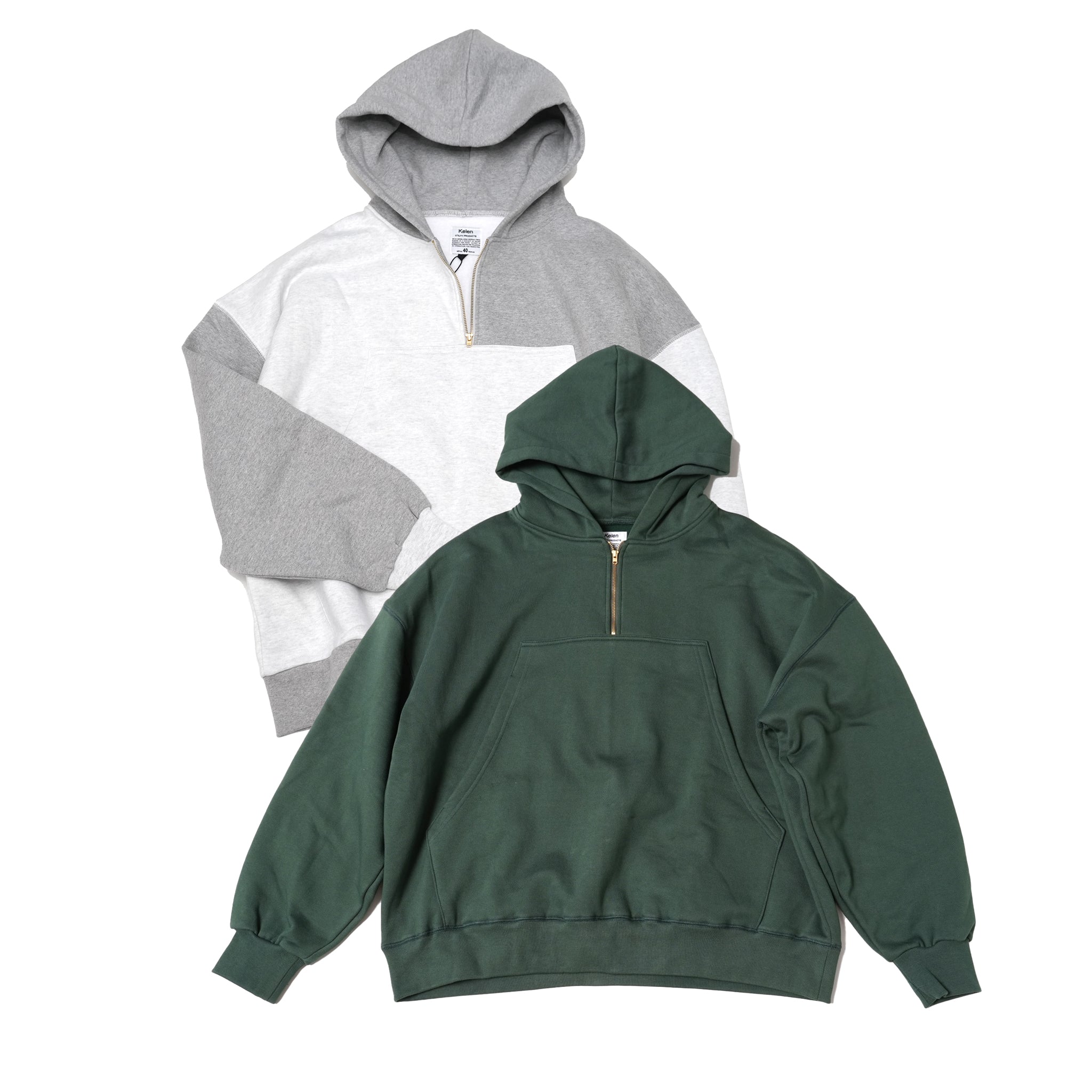 Lun_Big Pocket Half Zip Bicolor Hoodie – Crazy / Green | KELEN MEN
