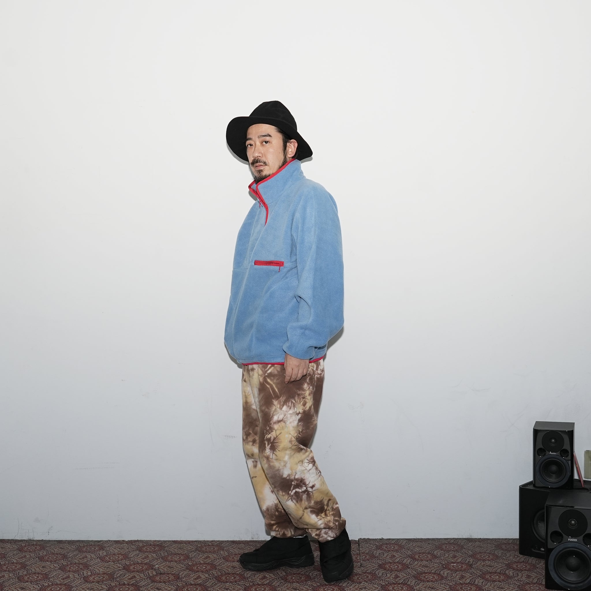 Heron_Half Zip Fleece Top – Vintageblue / Black | KELEN MEN