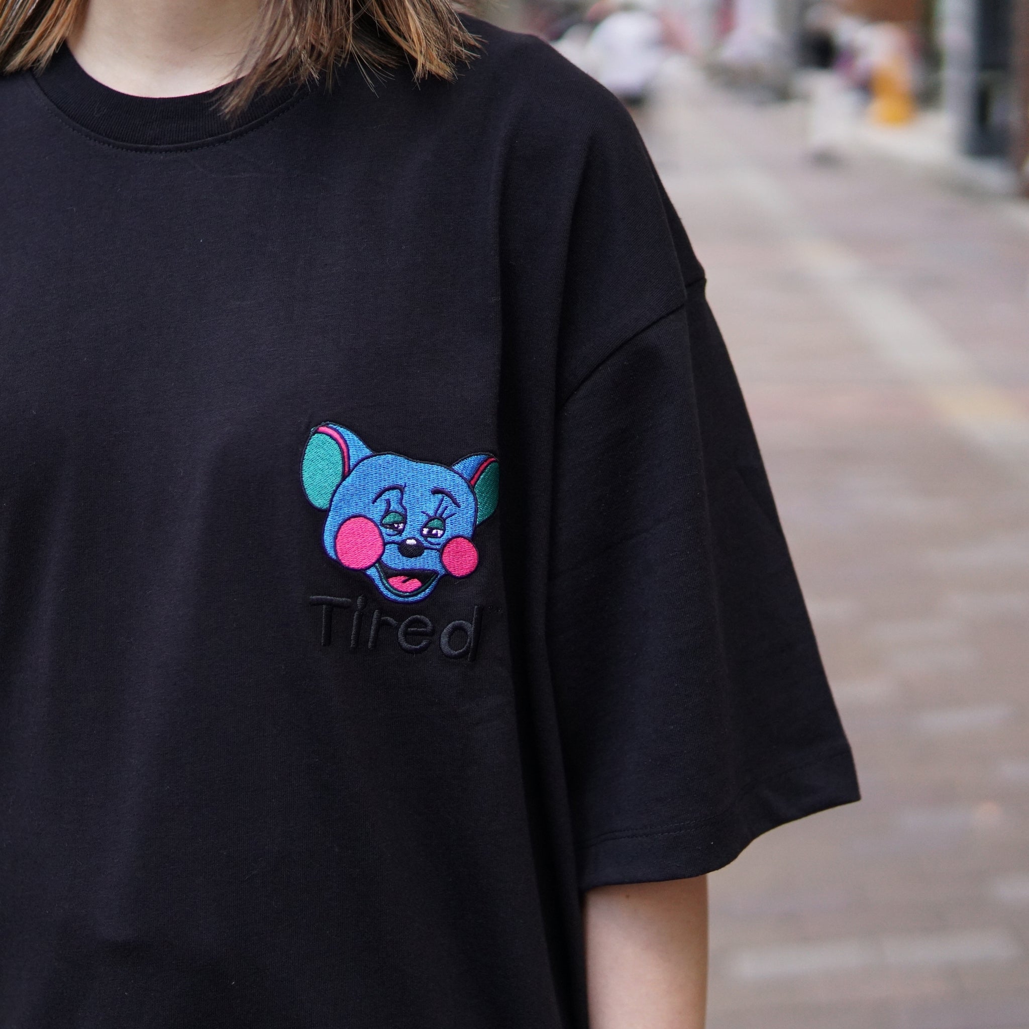 No:TS00183 | Name:TIPSY MOUSE EMBROIDERED SS TEE | Color:Black【TIRED_タイレッド】【ネコポス選択可能】