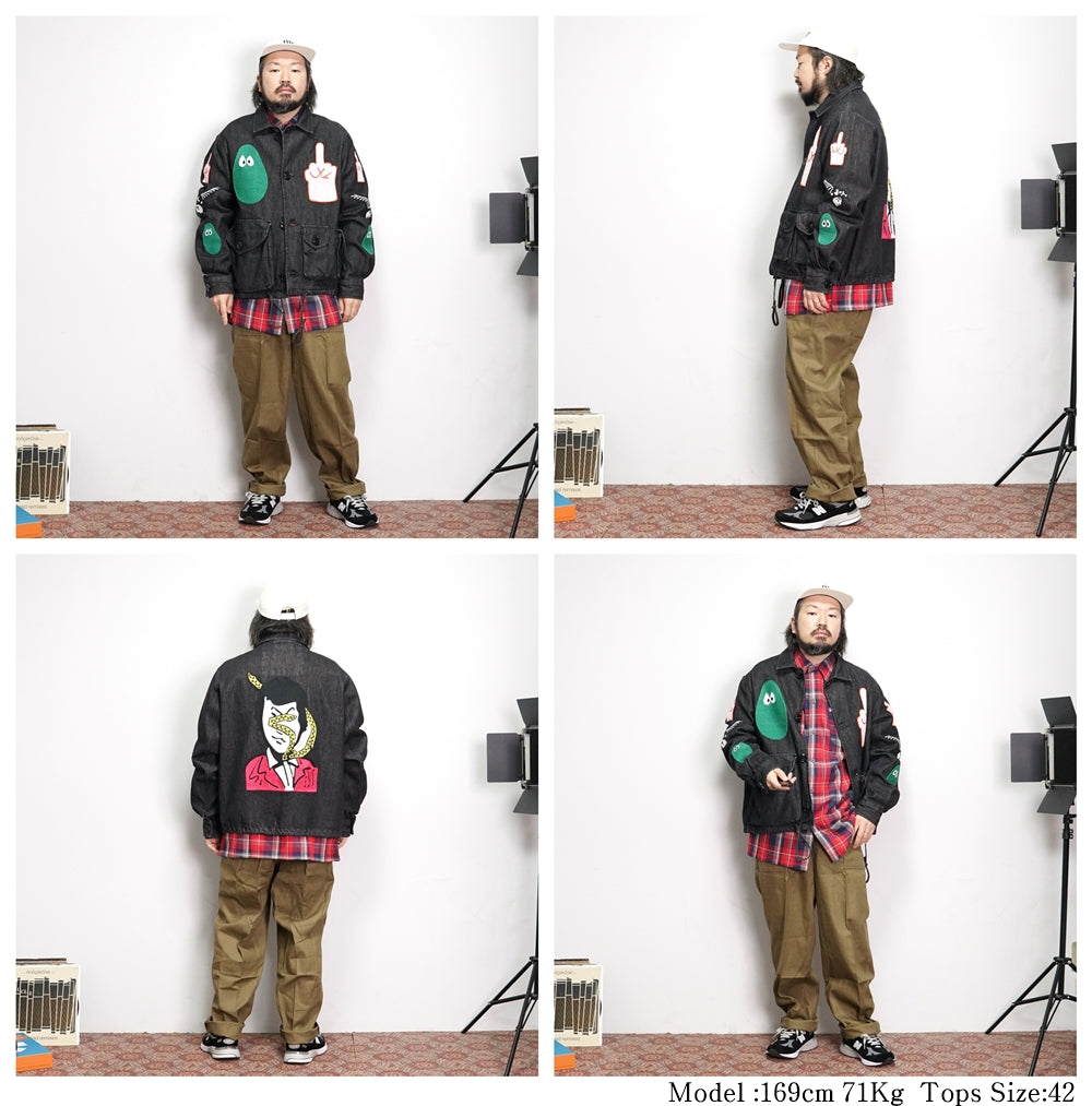 No:M28099 | Name:Military Service Jacket Type-A w/ Chain Embroidery (Made in India) | Color:Denim Black | Style: 【MONITALY】-MONITALY-ADDICTION FUKUOKA