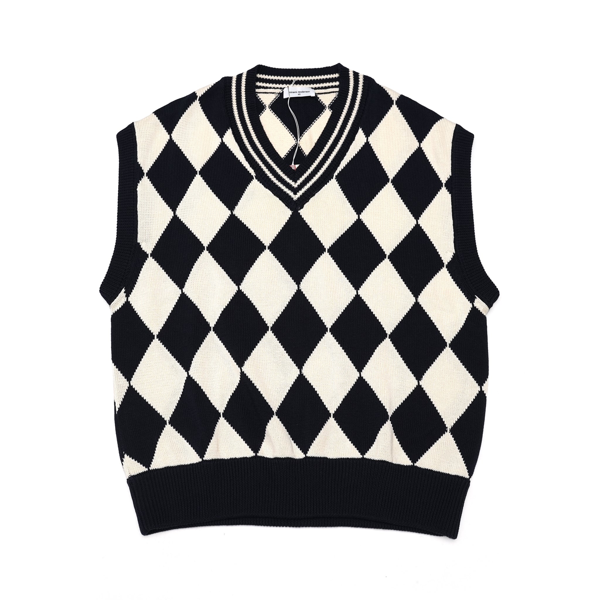 No:23＃08373-2010 | Name:Diamond pattern Cotton Knit Vest | Color:ネイビー【MINAMI ANDERSON_ミナミアンダーソン】