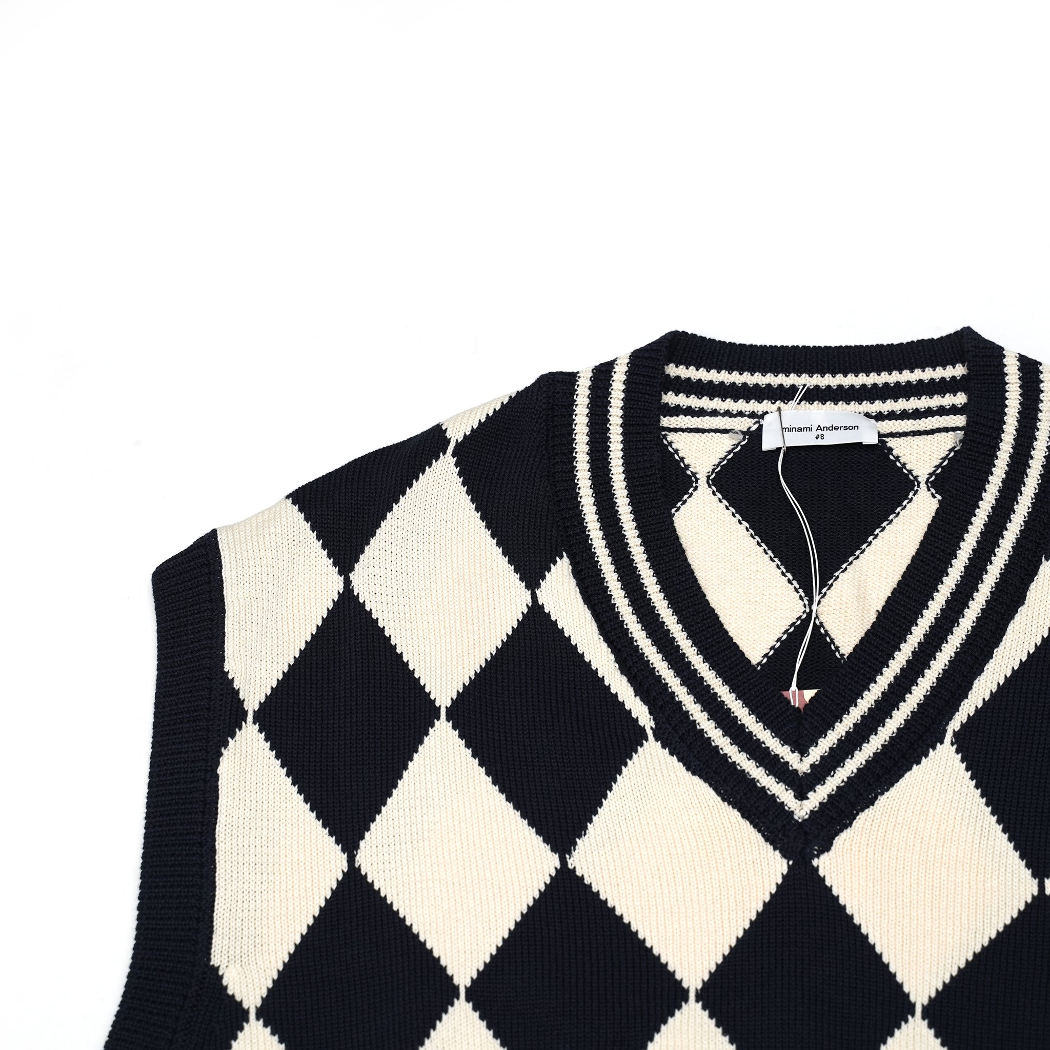 No:23＃08373-2010 | Name:Diamond pattern Cotton Knit Vest | Color:ネイビー【MINAMI ANDERSON_ミナミアンダーソン】