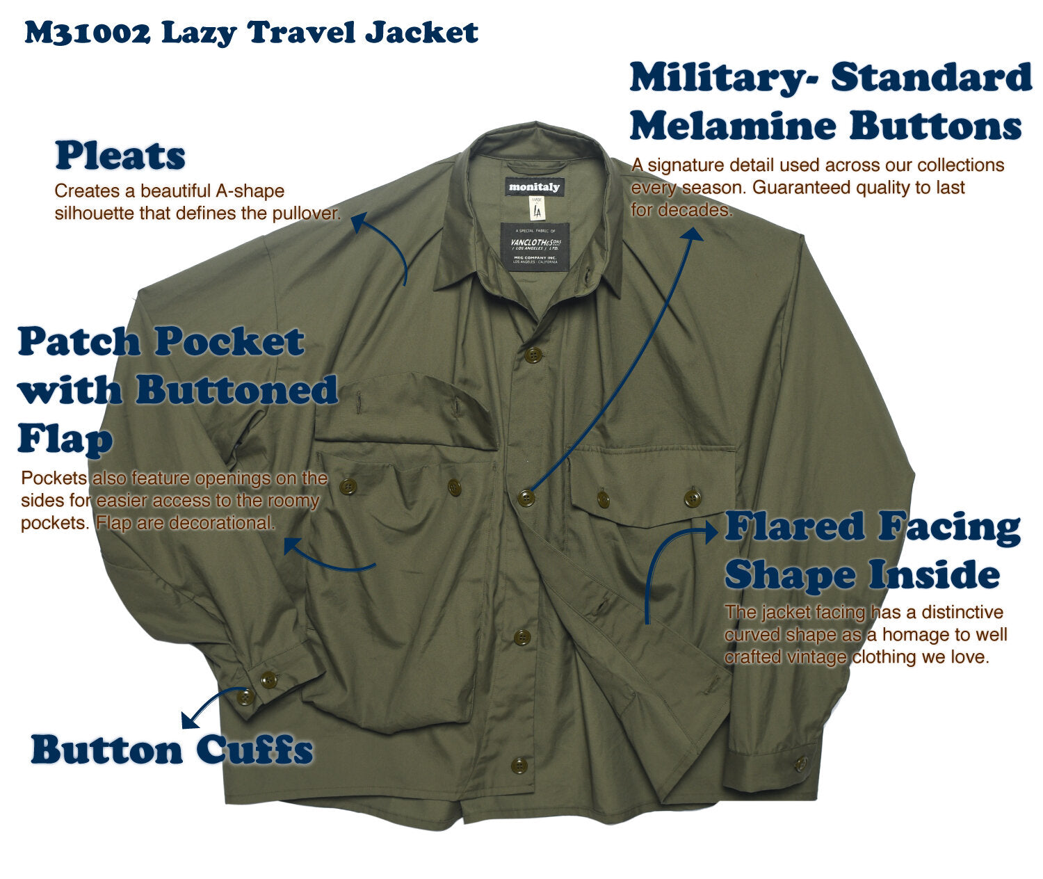 No:M31002A | Name:Lazy Travel Jacket | Color:Vancloth Oxford Olive【MONITALY_モニタリー】【archive】
