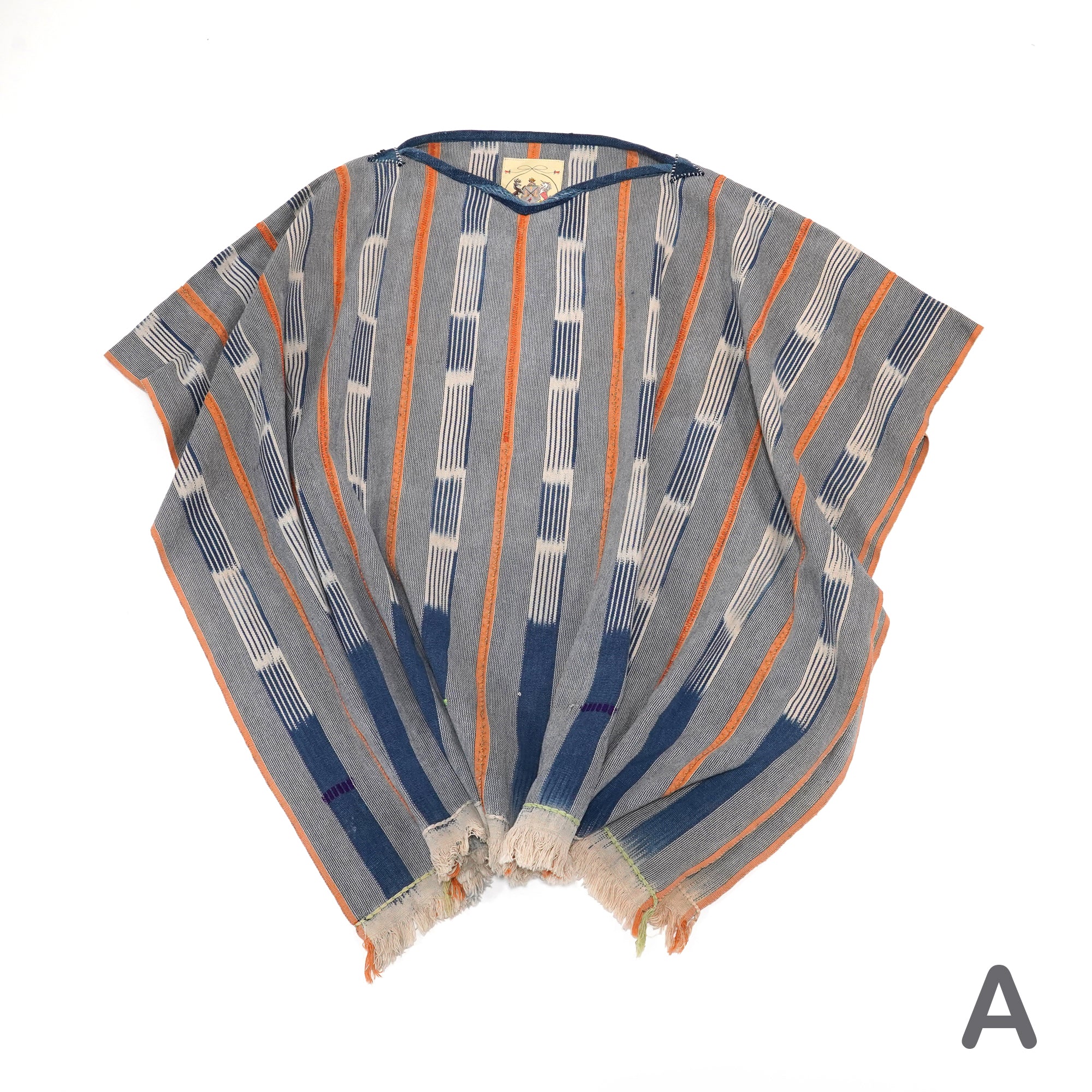 No:M29501 | Name:Poncho | Color:Handwoven African Indigo Cloth, Stripe (One of a Kind) 【MONITALY】-MONITALY-ADDICTION FUKUOKA