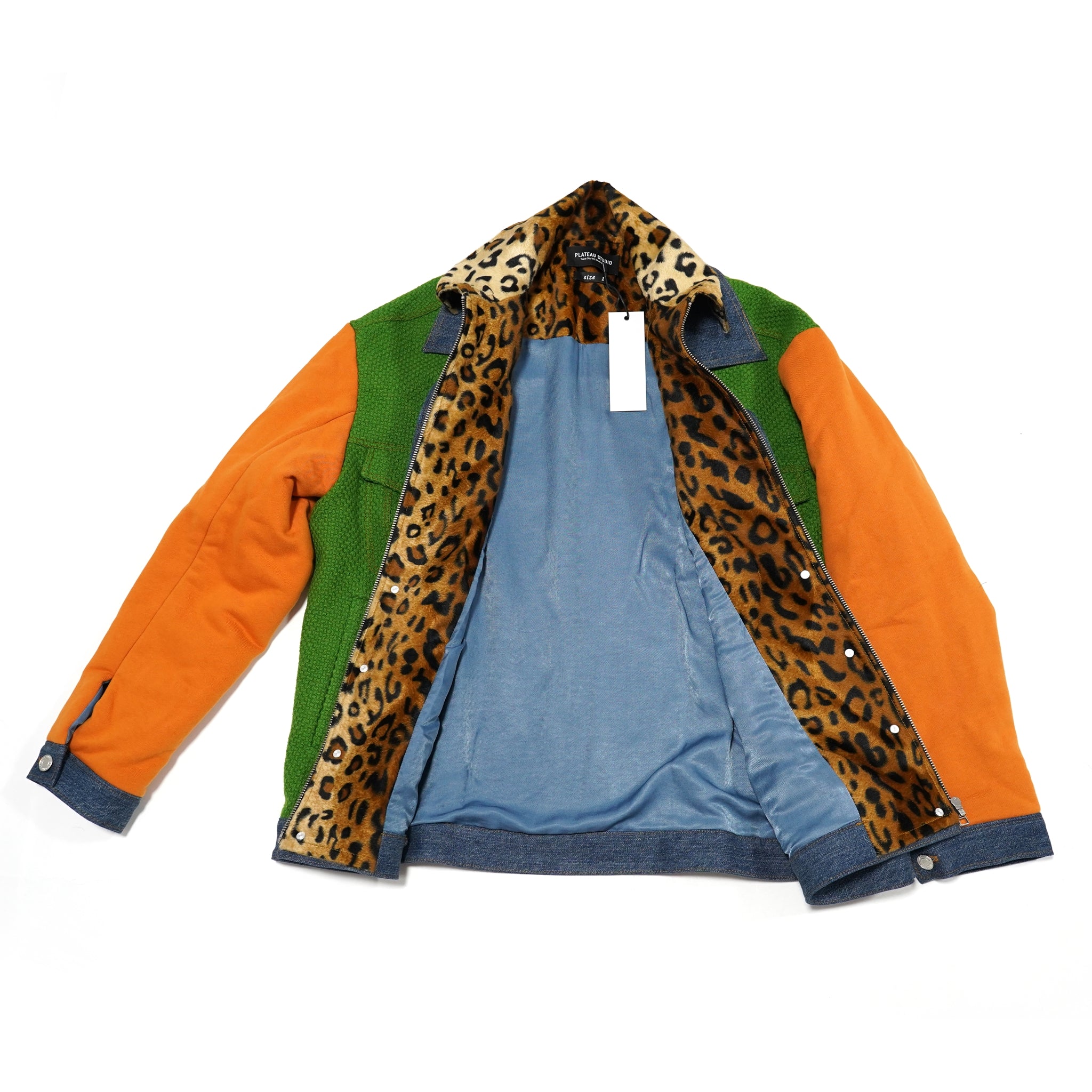 No:pw21j03 | Name:TRIPLE LAYER MULTI JACKET | Color:Denim-Grn-Orange-Leopard | Size:1/2【PLATEAU STUDIO_プラトー スタジオ】【archive】
