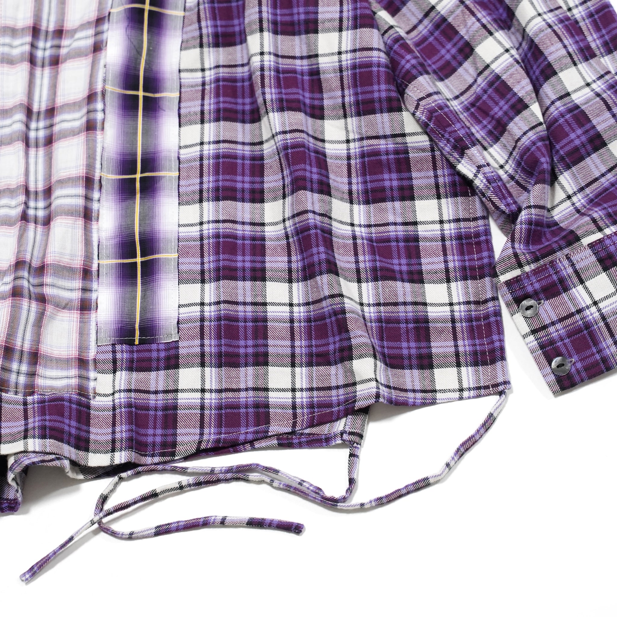 No:pw21t01 | Name:OVERSIZED SPLICED FLANNEL SHIRT | Color:Purple | Size:Free【PLATEAU STUDIO_プラトー スタジオ】