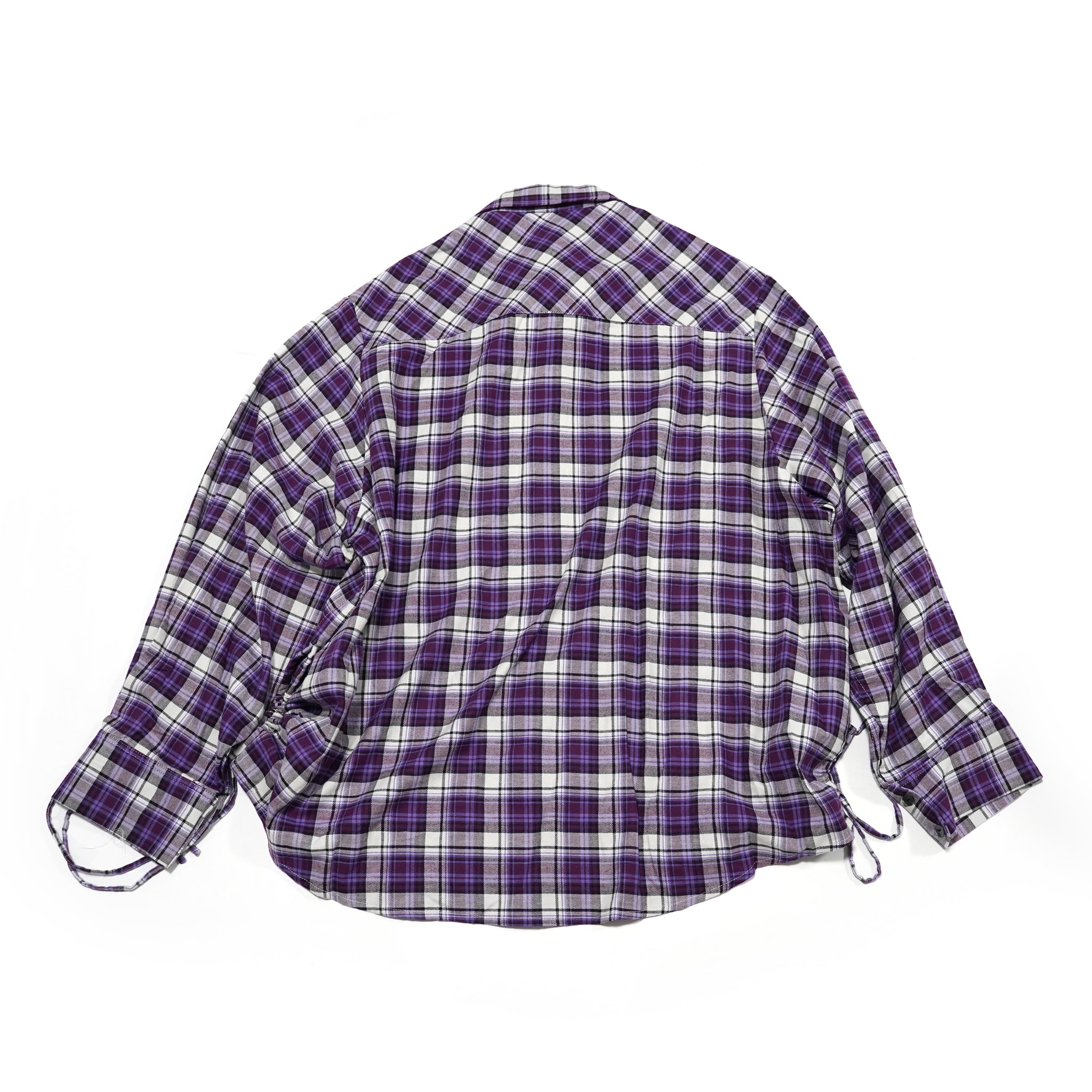 No:pw21t01 | Name:OVERSIZED SPLICED FLANNEL SHIRT | Color:Purple | Size:Free【PLATEAU STUDIO_プラトー スタジオ】